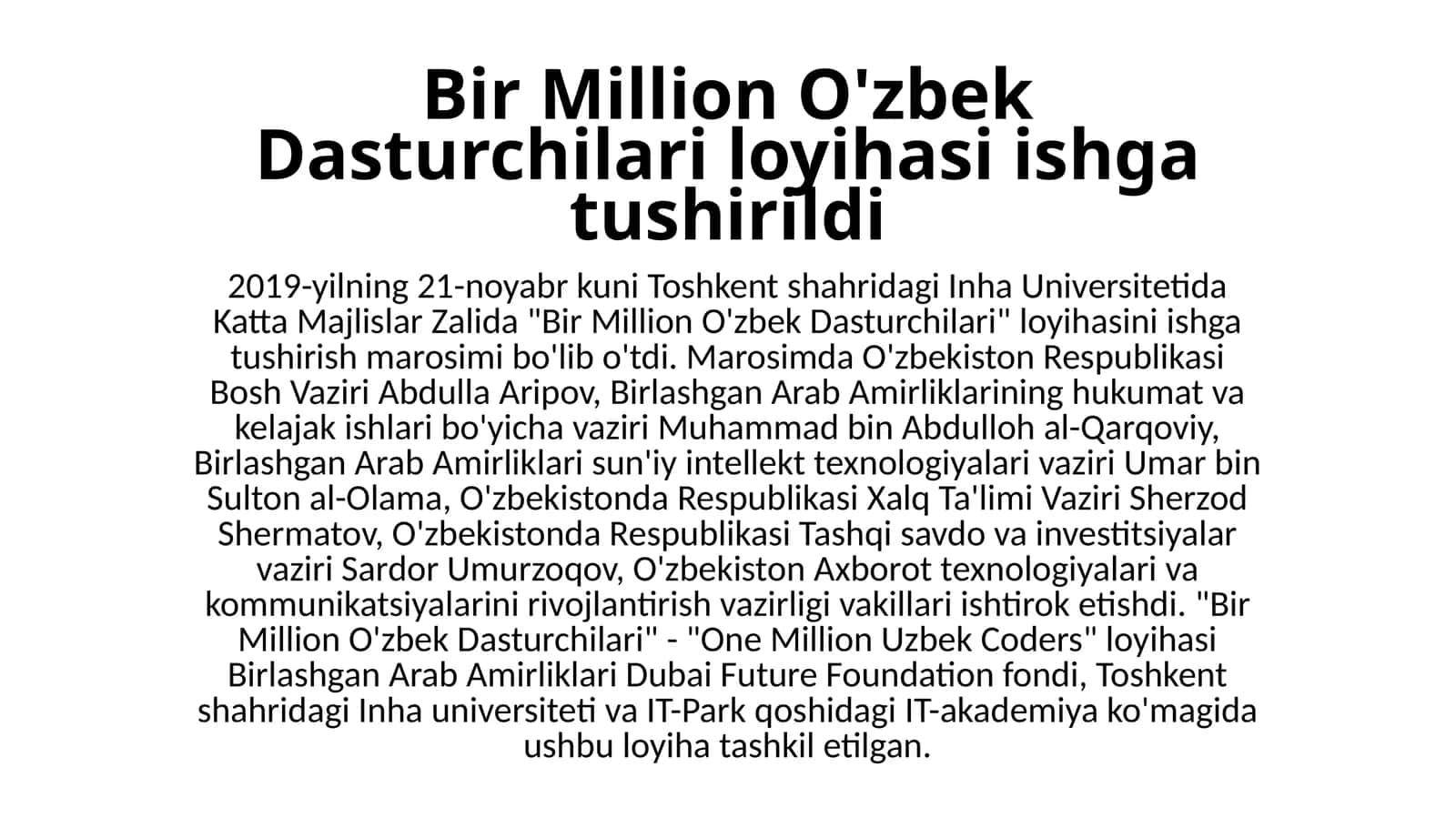 Bir Million O'zbek Dasturchilari