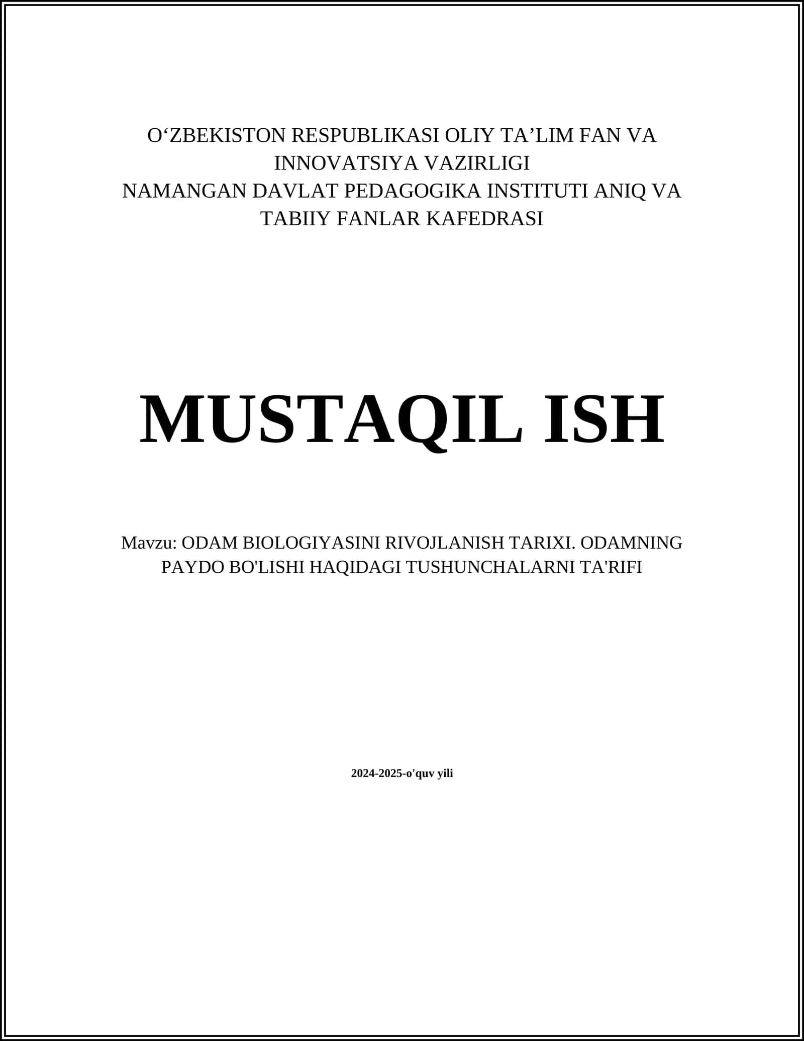 ODAM BIOLOGIYASINI RIVOJLANISH TARIXI