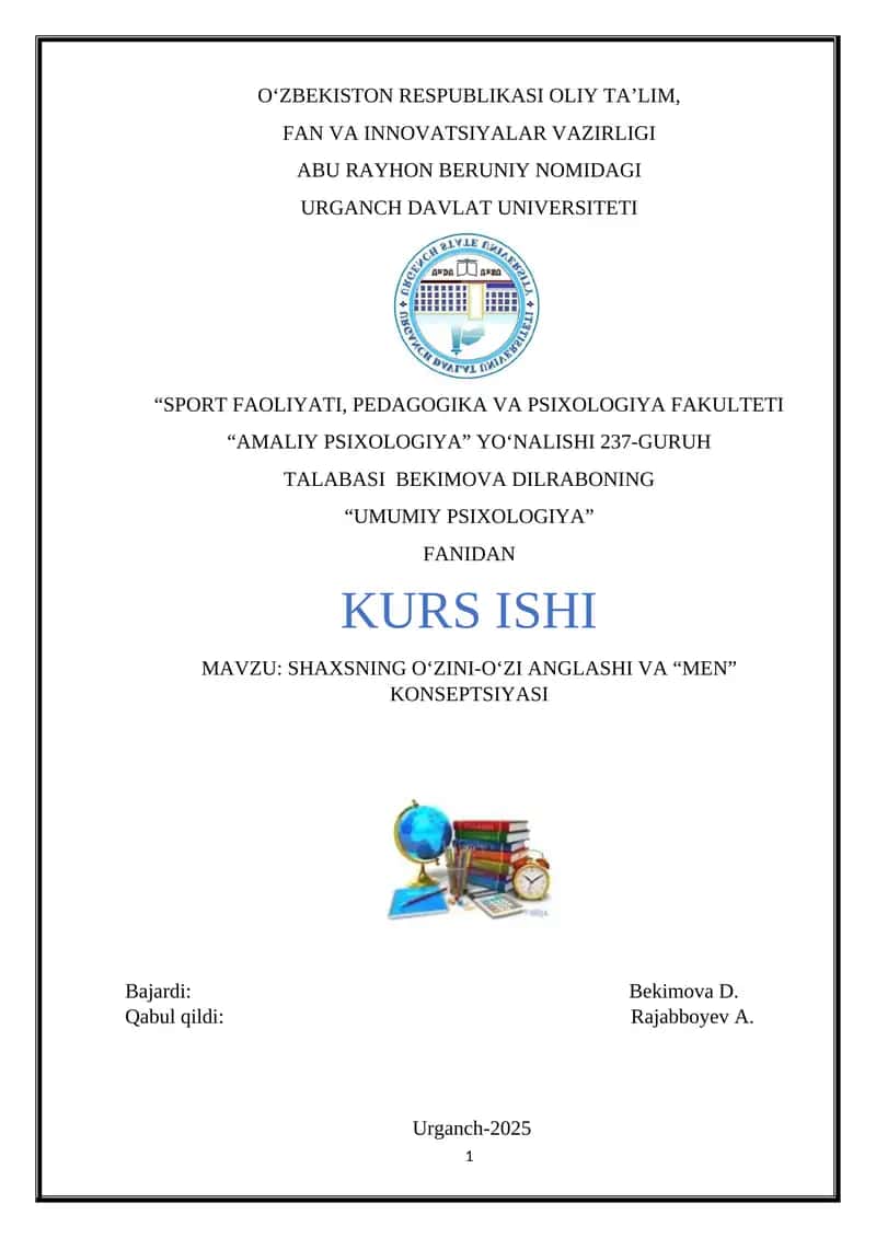 SHAXSNING O‘ZINI-O‘ZI ANGLASHI VA “MEN” KONSEPTSIYASI