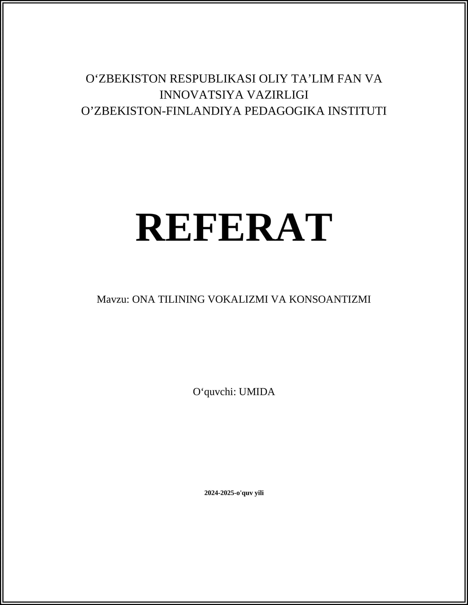 ONA TILINING VOKALIZMI VA KONSOANTIZMI