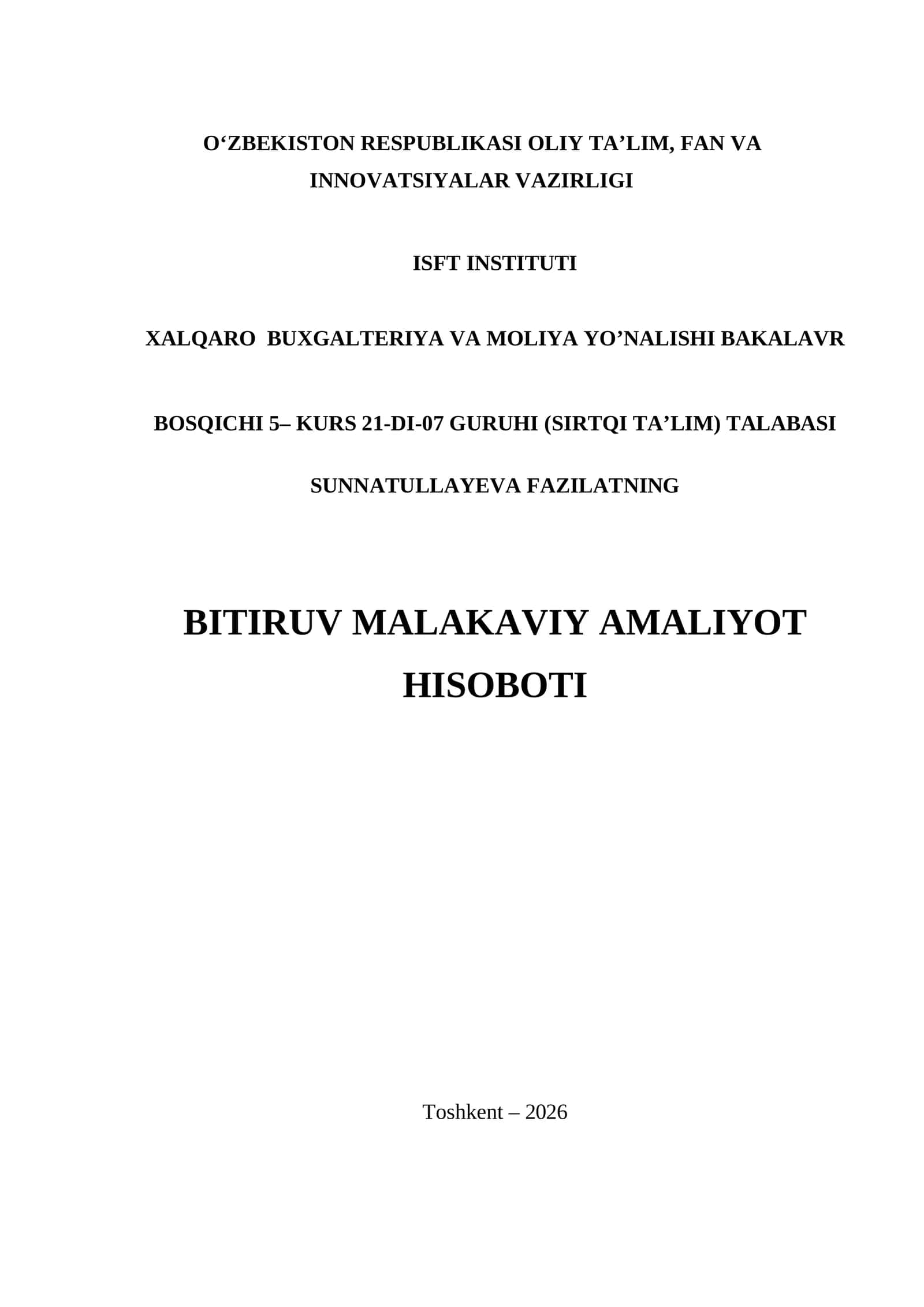 BITIRUV MALAKAVIY AMALIYOT. IPAK YOLI BANK