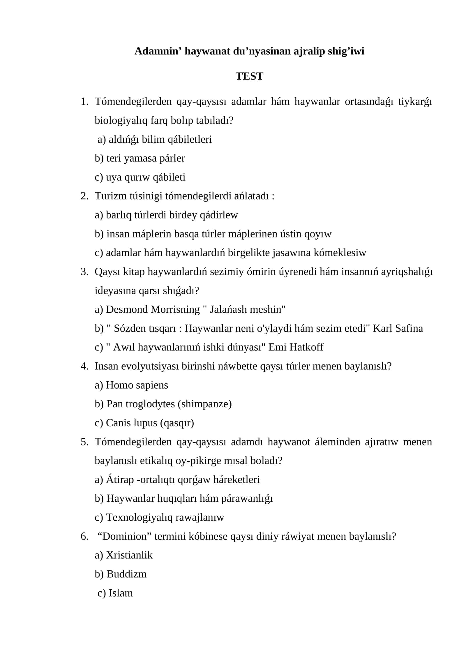 HAYWANNI MENSHIKLIKIAM O'YLAYMAN