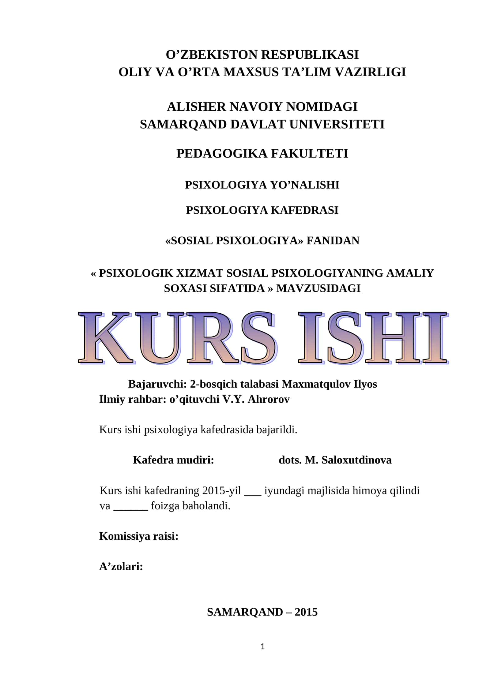 PSIXOLOGIK XIZMAT SOSIAL PSIXOLOGIYADANING AMALIY SOXASI SIFATIDA