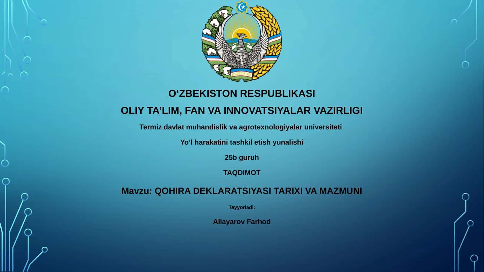 QOHIRA DEKLARATSIYASI TARIXI VA MAZMUNI