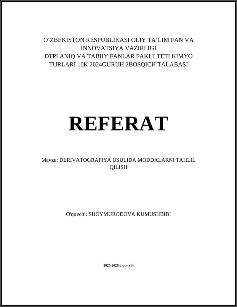 DERIVATOGRAFIYA USULIDA MODDALARNI TAHLIL QILISH
