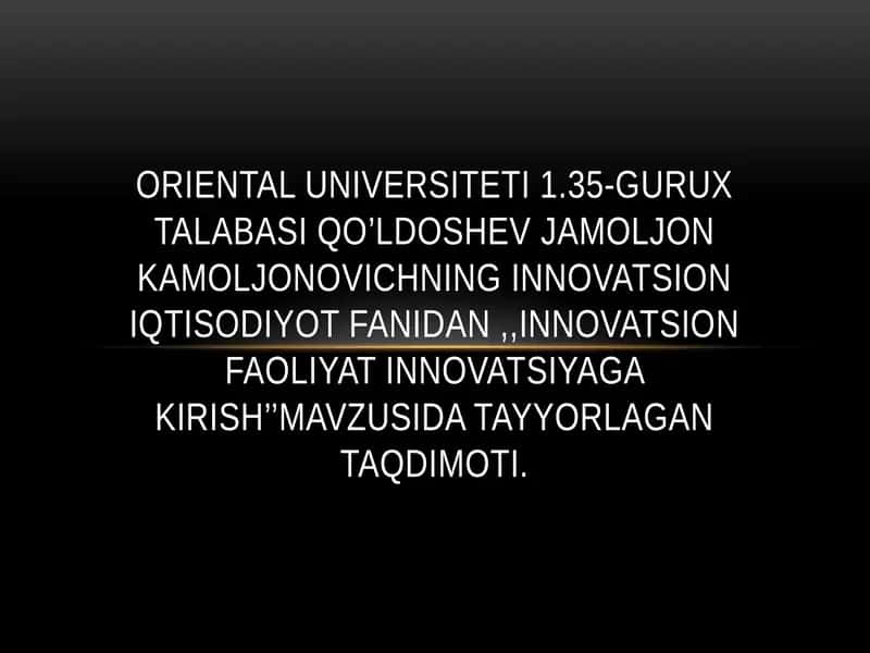 INNOVATSION IQTISODIYOT FANI