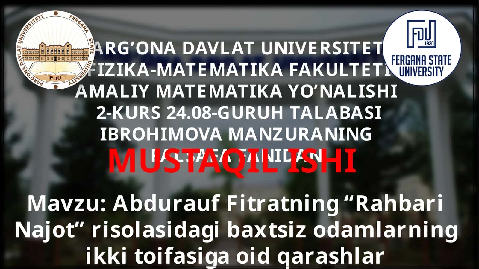 Abdurauf Fitratning “Rahbari Najot”risolasidagibaxtsizodamlarningikkitoifasigaoidqarashlar