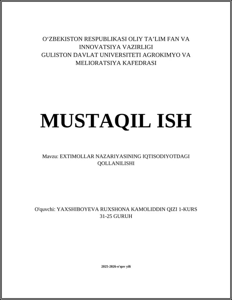 EXTIMOLLAR NAZARIYASINING IQTISODIYOTDAGI QOLLANILISHI