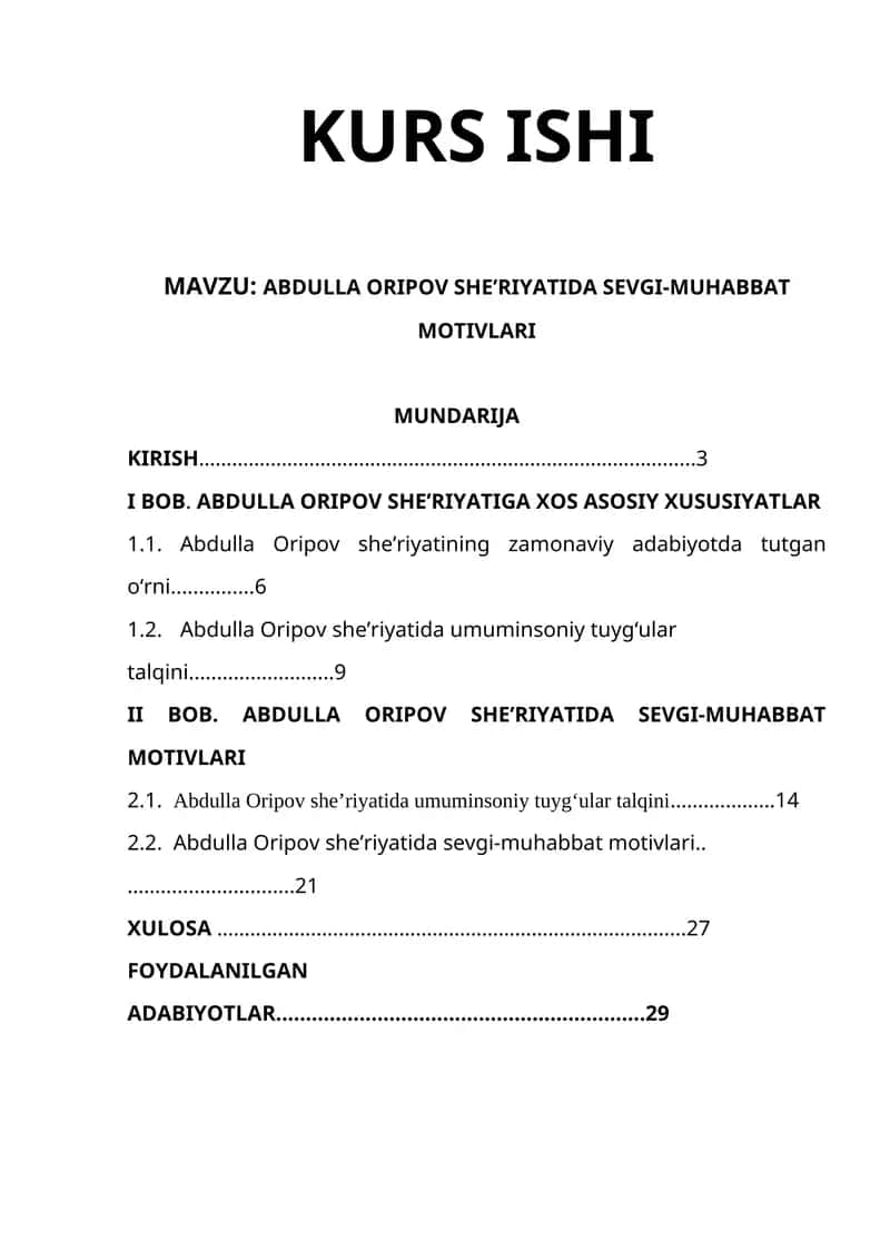 ABDULLA ORIPOV SHE’RIYATIDA SEVGI-MUHABBAT MOTIVLARI
