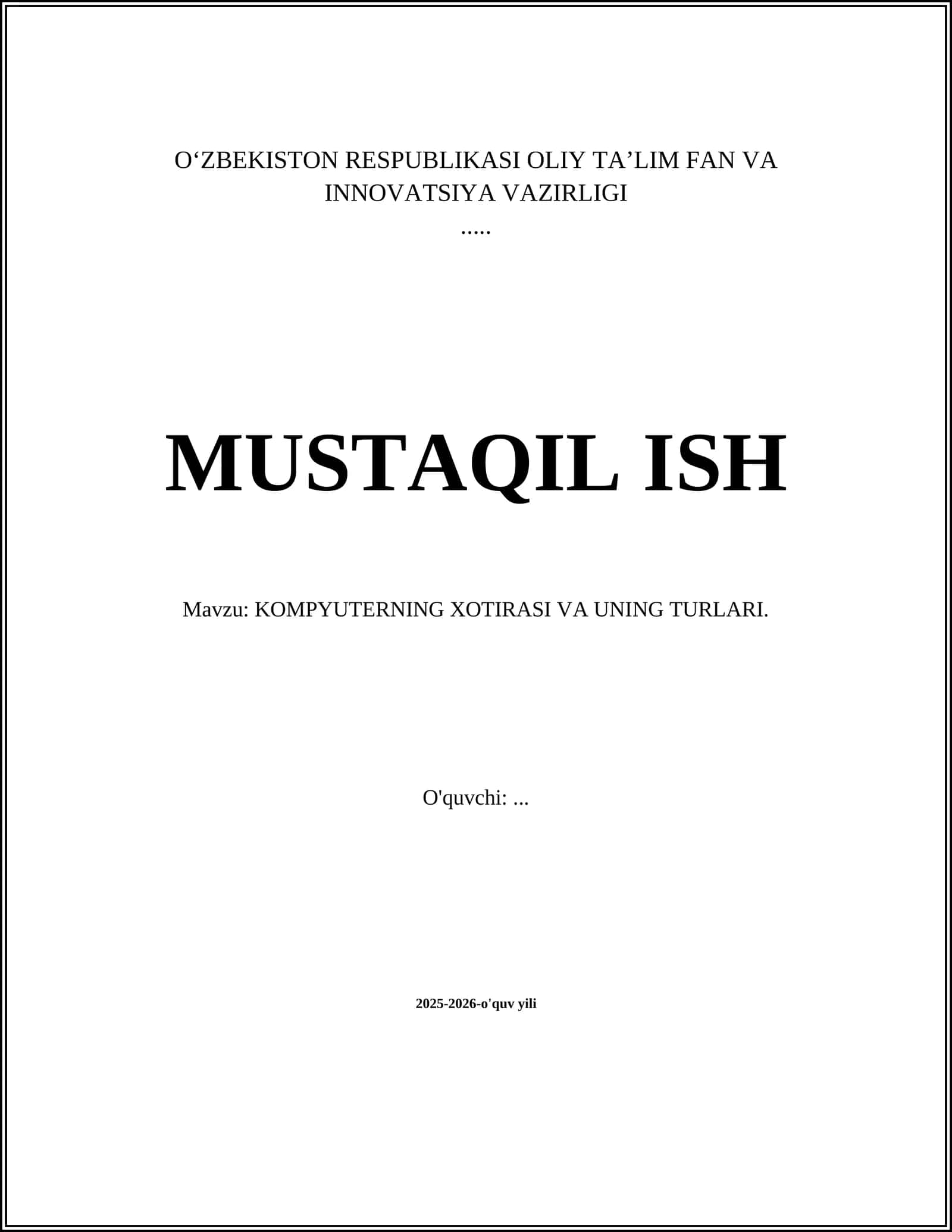 Kompyuterning Xotirasi va Uning Turlari