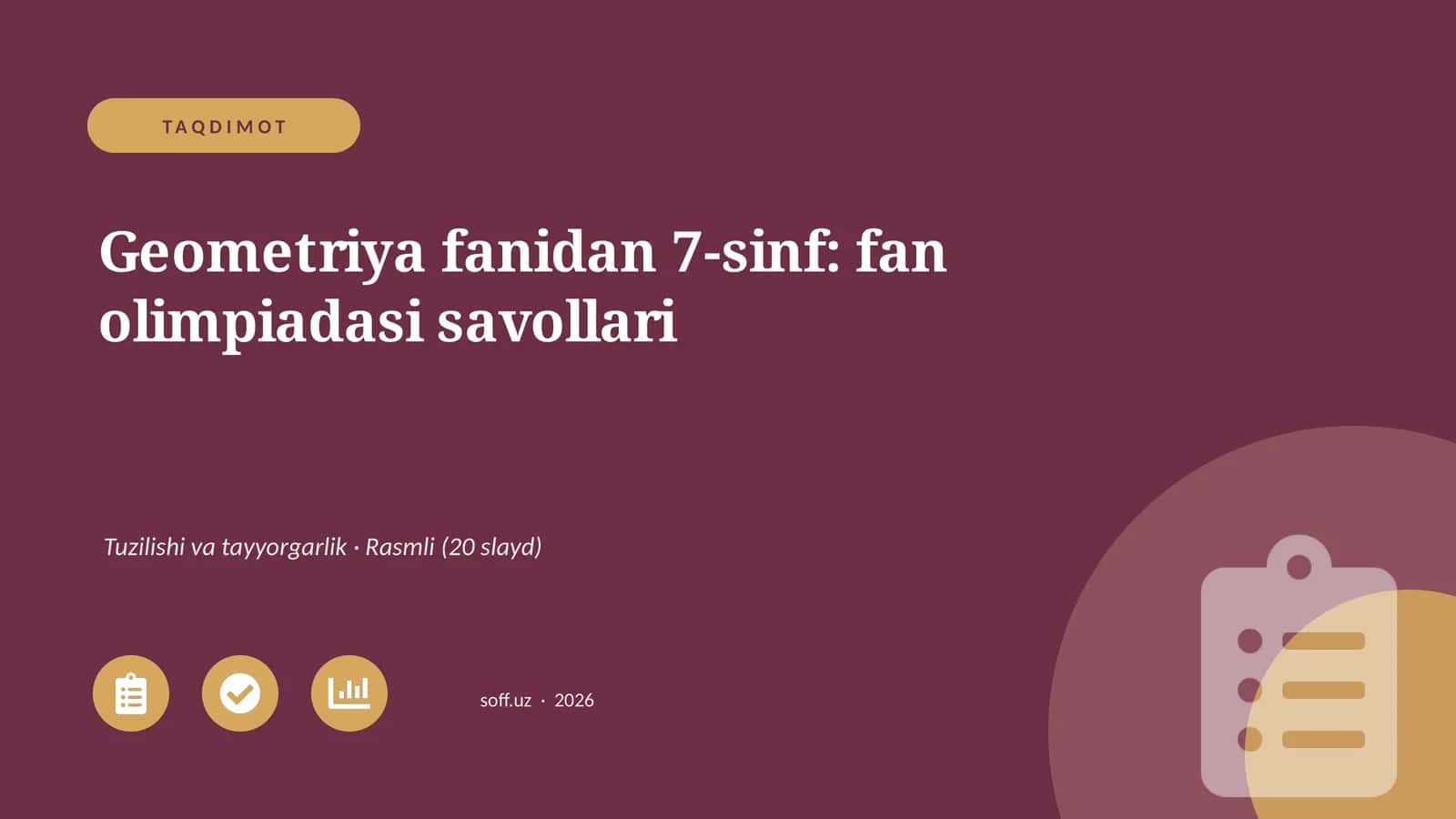 Geometriya fanidan 7-sinf: fan olimpiadasi savollari
