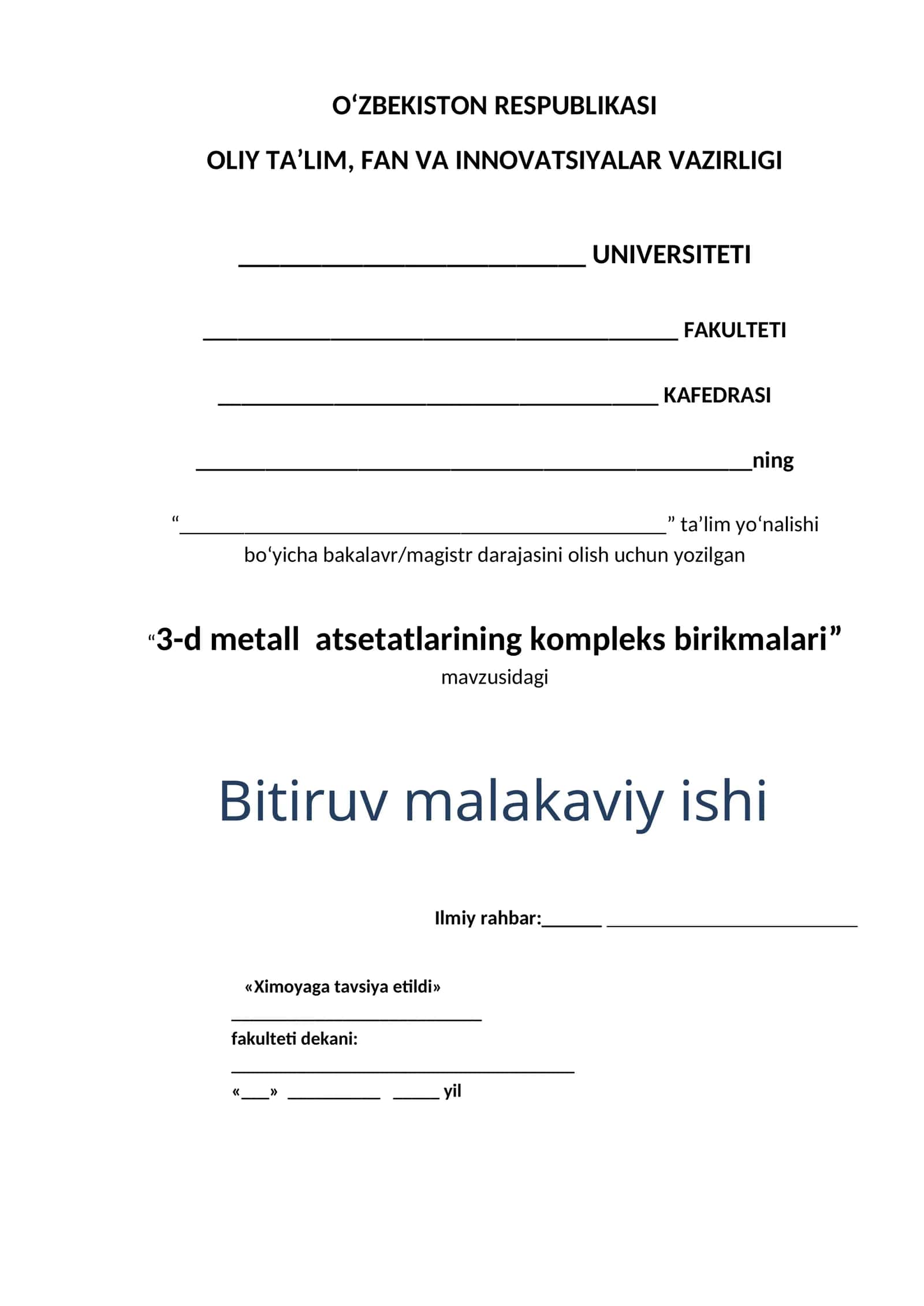 3-d metall atsetatlarining kompleks birikmalari