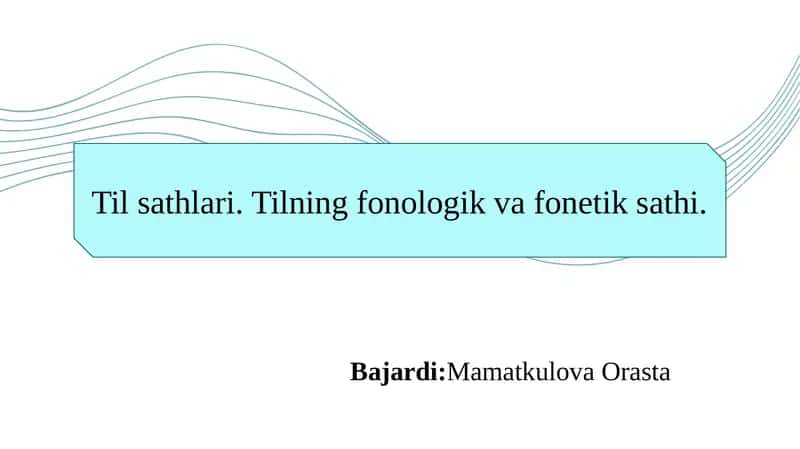 Til sathlari. Tilning fonologik va fonetik sathi.