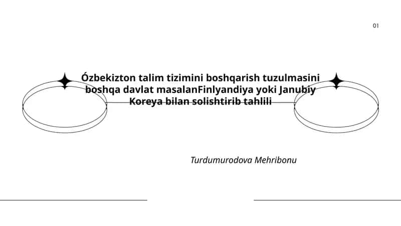 Ózbekizton talim tizimini boshqarish tuzulmasini boshqa davlat masalanFinlyandiya yoki Janubiy Koreya bilan solishtirib tahlili