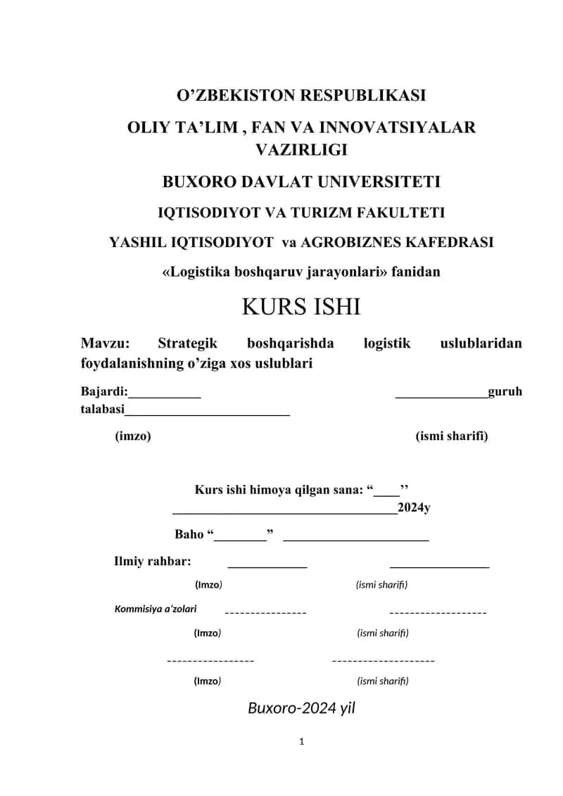 Strategik boshqarishda logistik uslublaridan foydalanishning o’ziga xos uslublari