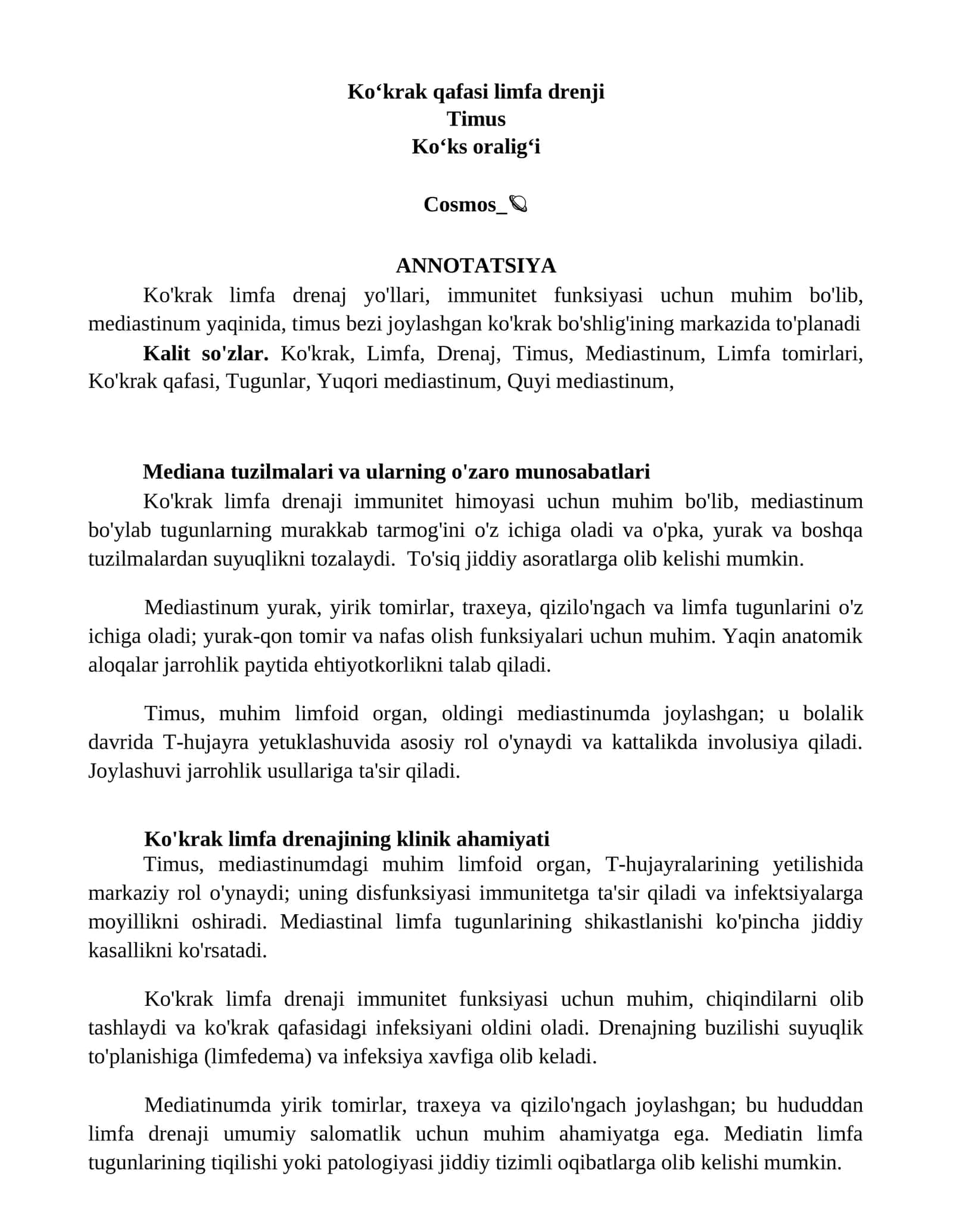 Koʻkrak qafasi limfa drenji