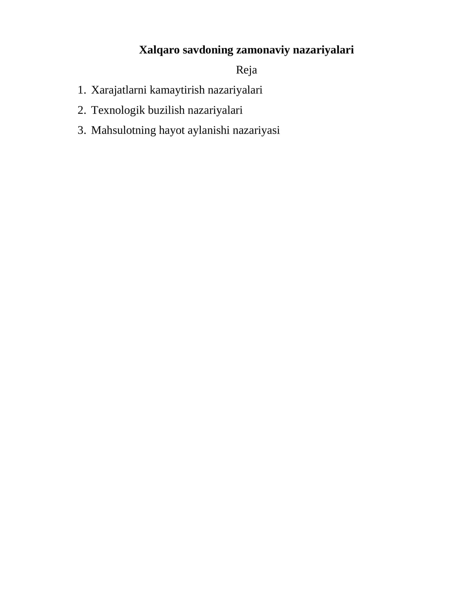 Xalqaro savdoning zamonaviy nazariyalari