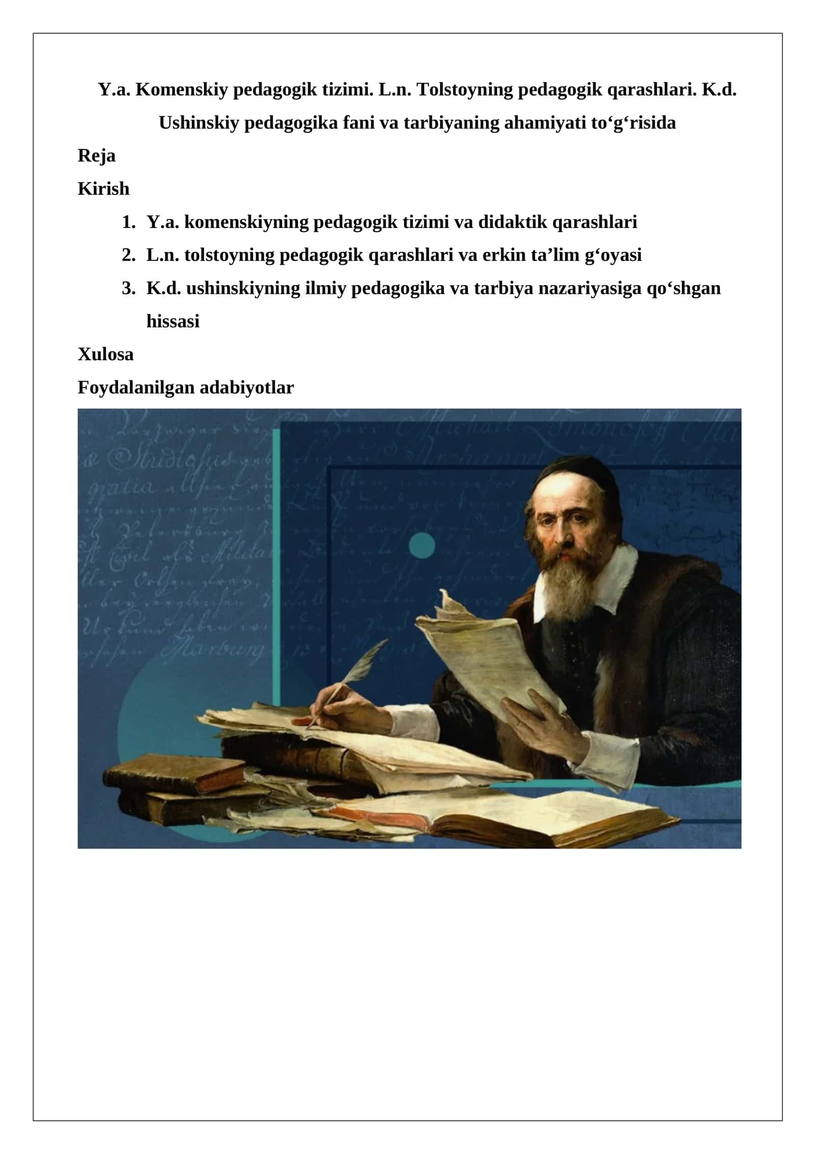 Y.a. Komenskiyning pedagogik tizimi va didaktik qarashlari