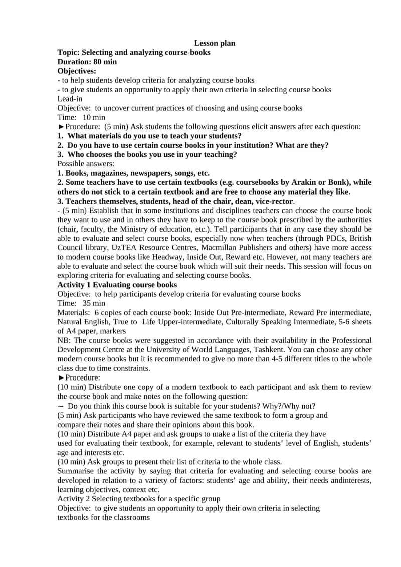 Selecting and analyzing course-books