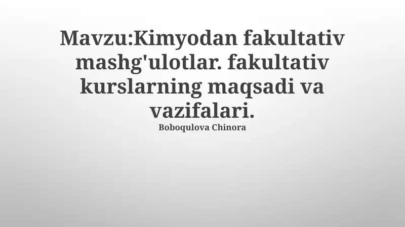 Kimyodan fakultativ mashg'ulotlar