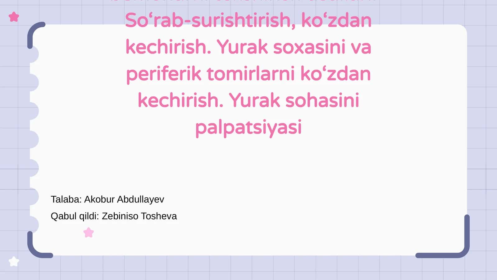 Yurak-qon tomir kasalligi bilan bemorlarni tekshirish usullari