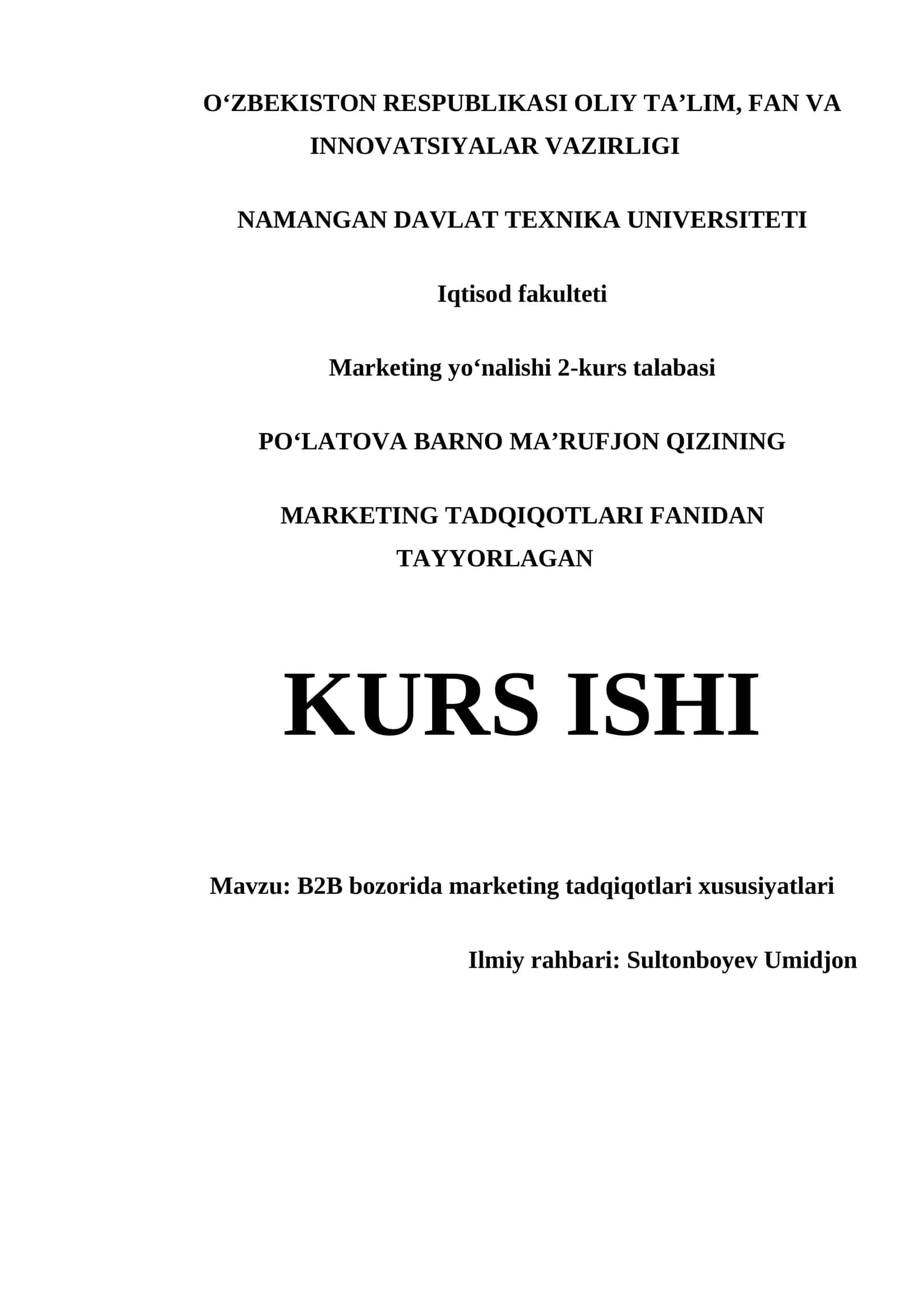 B2B bozorida marketing tadqiqotlari xususiyatlari