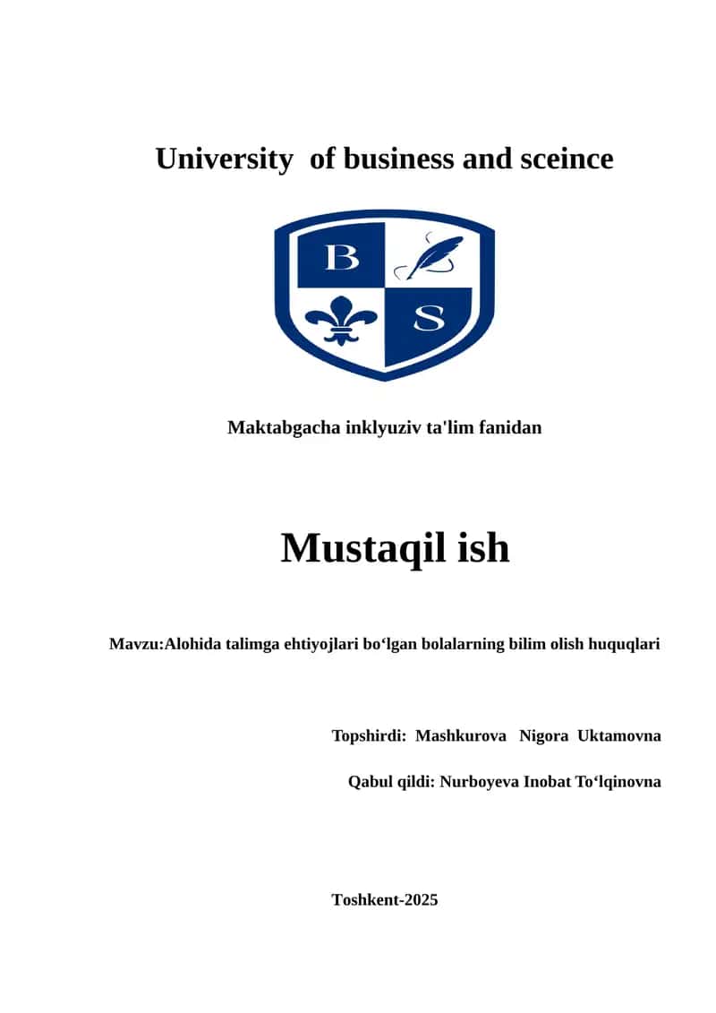 Alohida talimga ehtiyojlari boʻlgan bolalarning bilim olish huquqlari