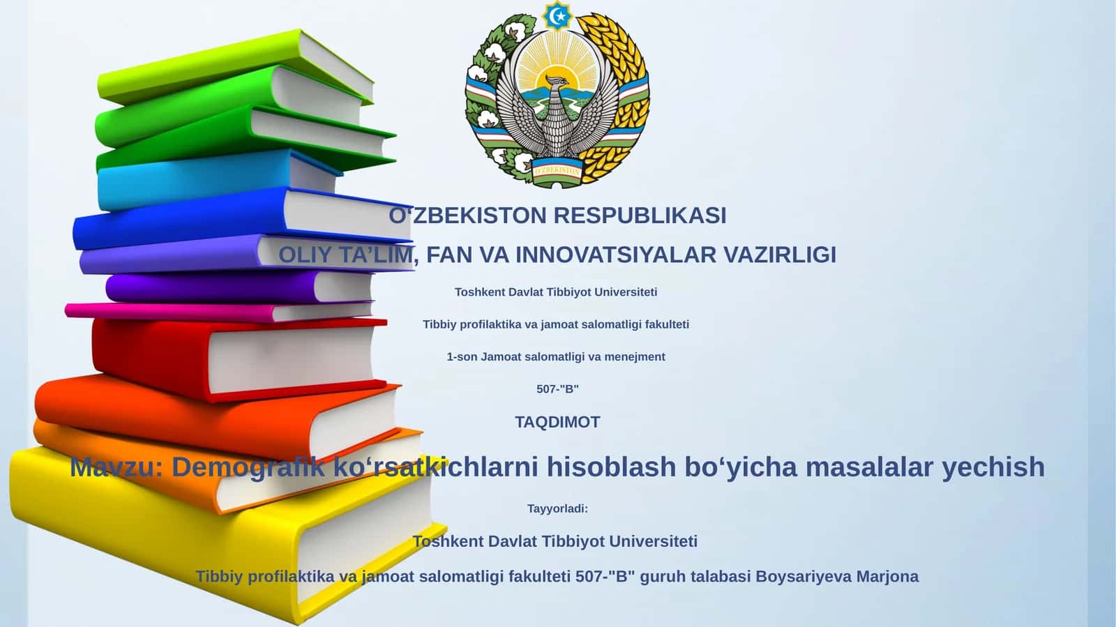 Demografik koʻrsatkichlarni hisoblash boʻyicha masalalar yechish