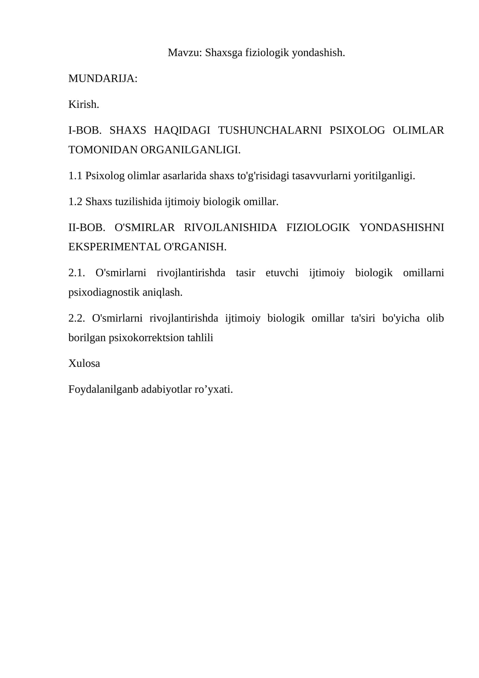 Shaxsga fiziologik yondashish