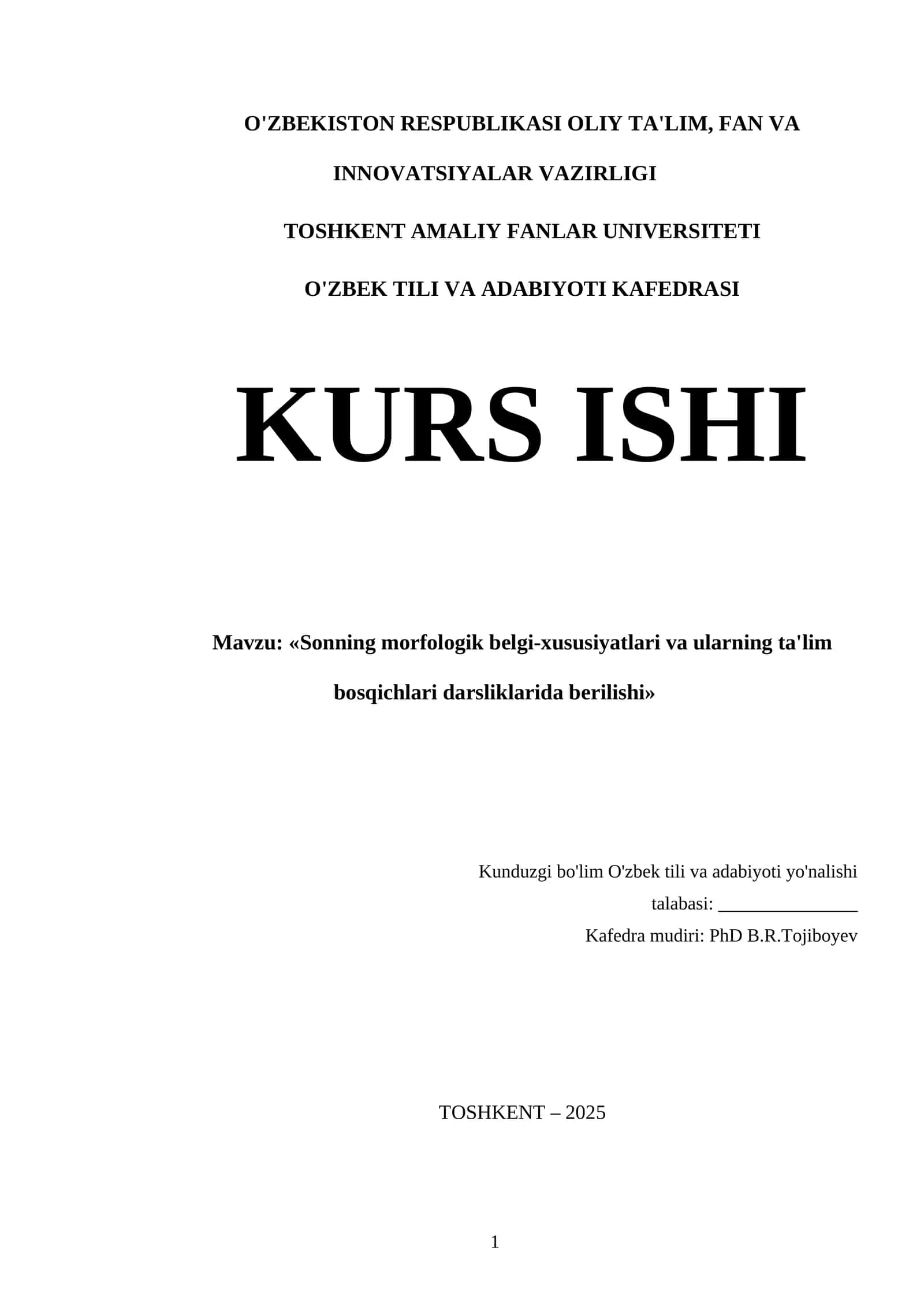 «Sonning morfologik belgi-xususiyatlari va ularning ta'lim bosqichlari darsliklarida berilishi»