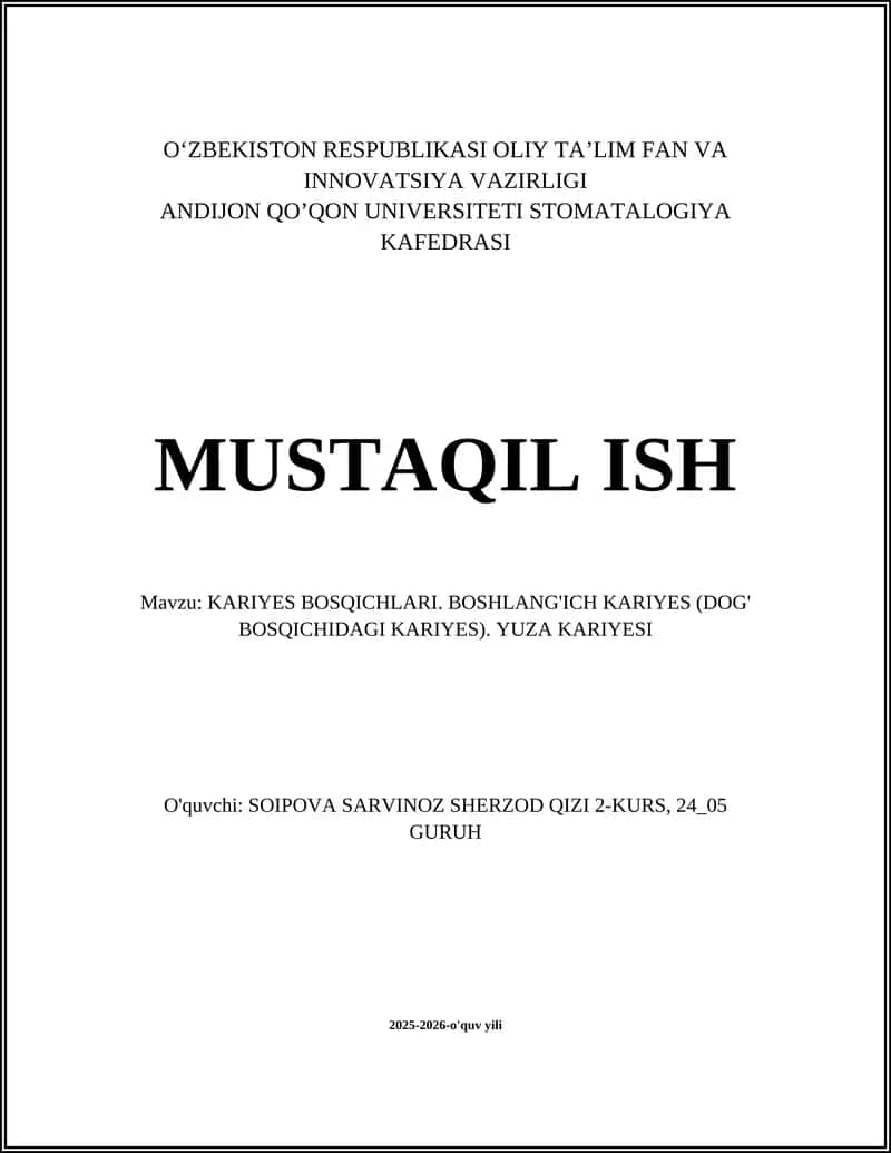Kariesning ta’rifi va bosqichlari