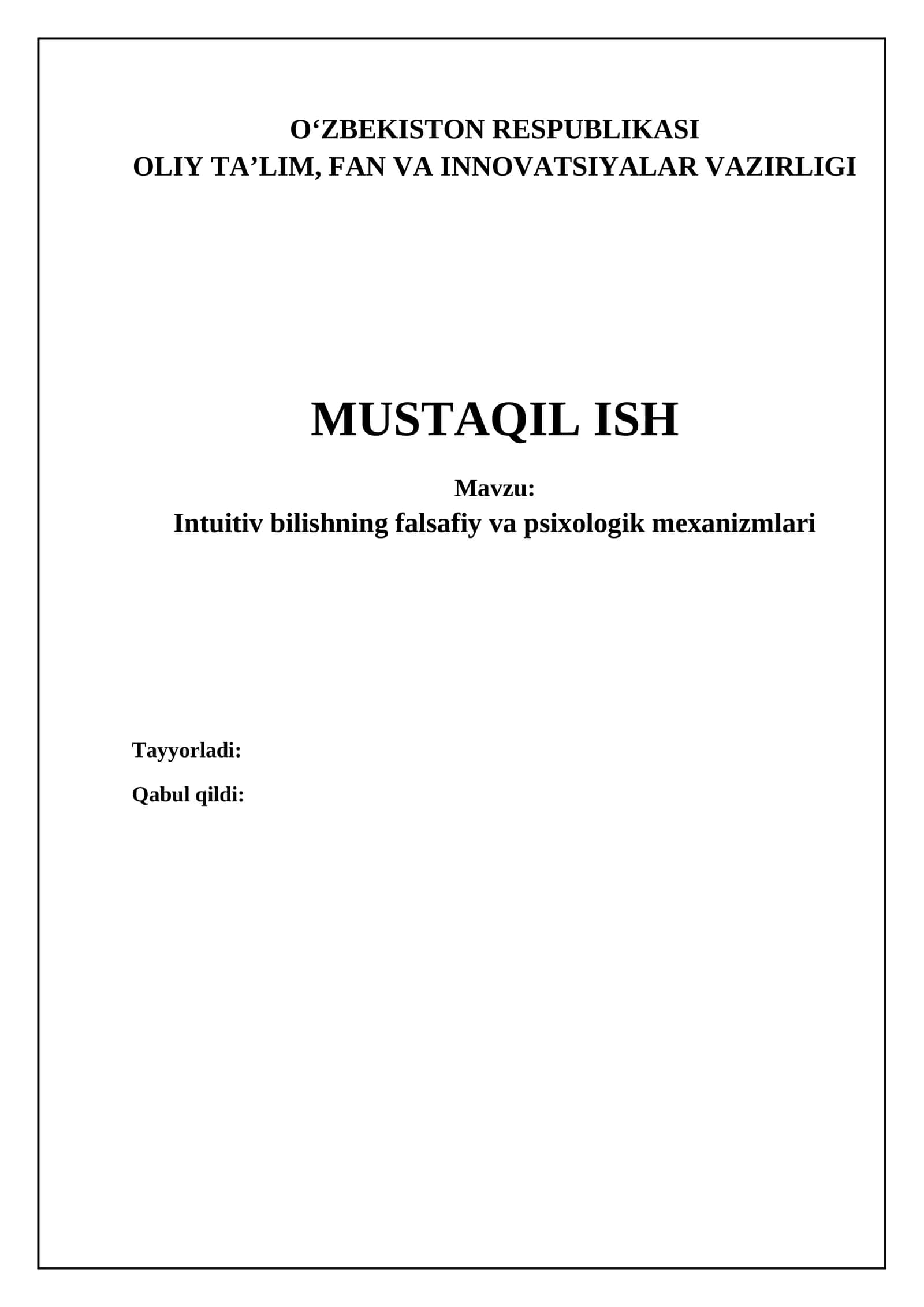 Intuitiv bilishning falsafiy va psixologik mexanizmlari