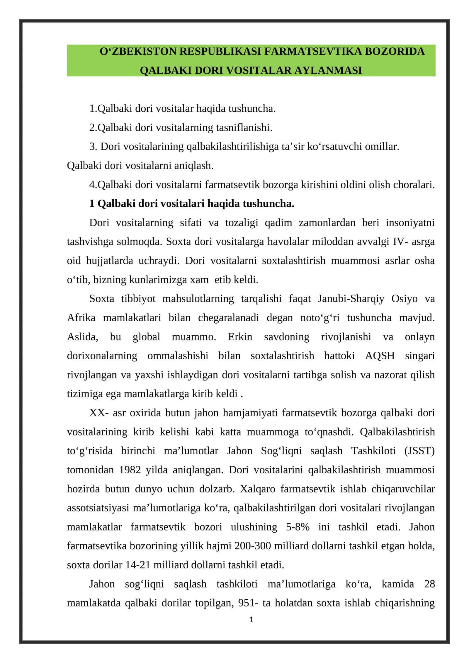 Qalbaki dori vositalari haqida tushuncha