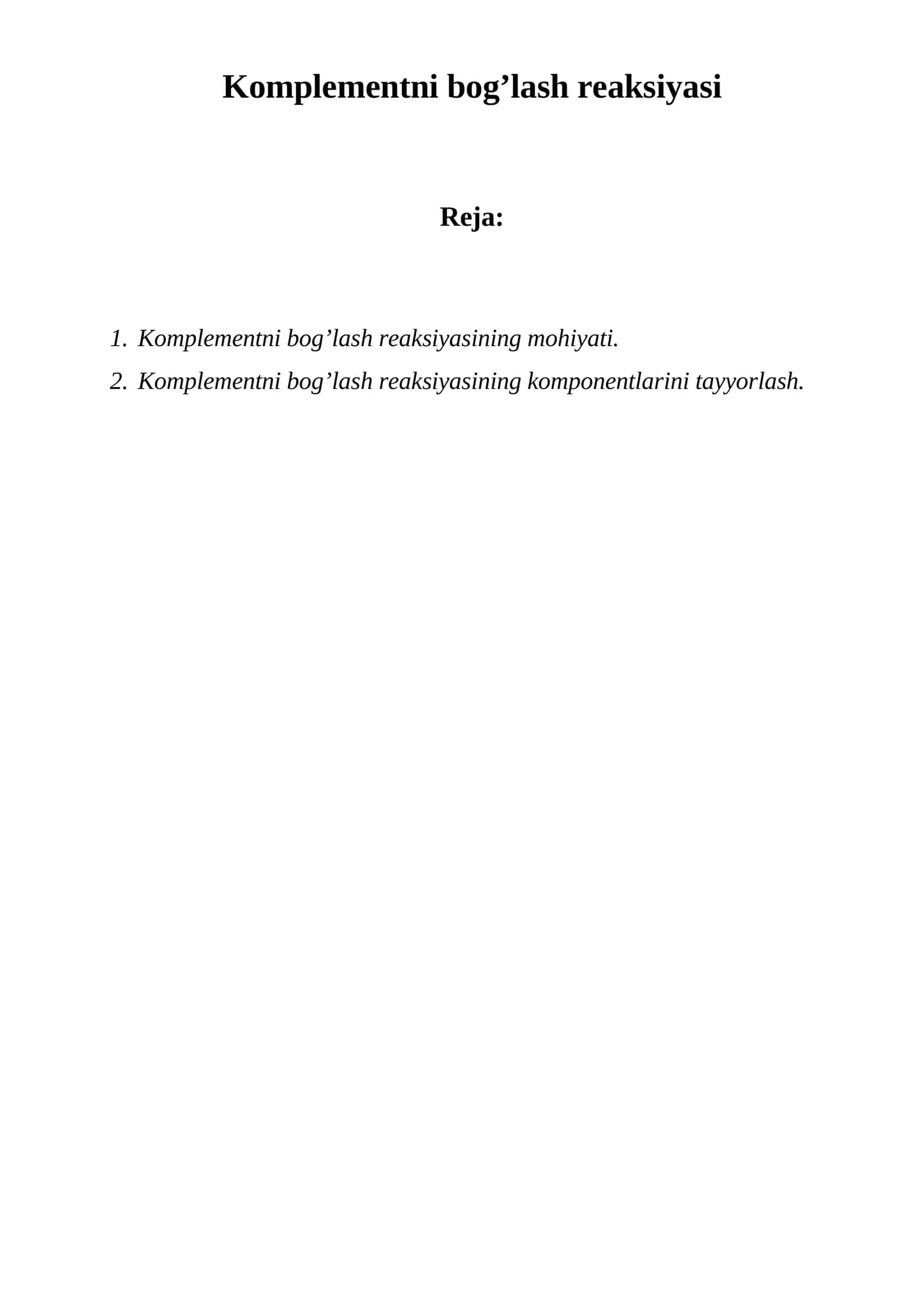 Komplementni bog’lash reaksiyasi
