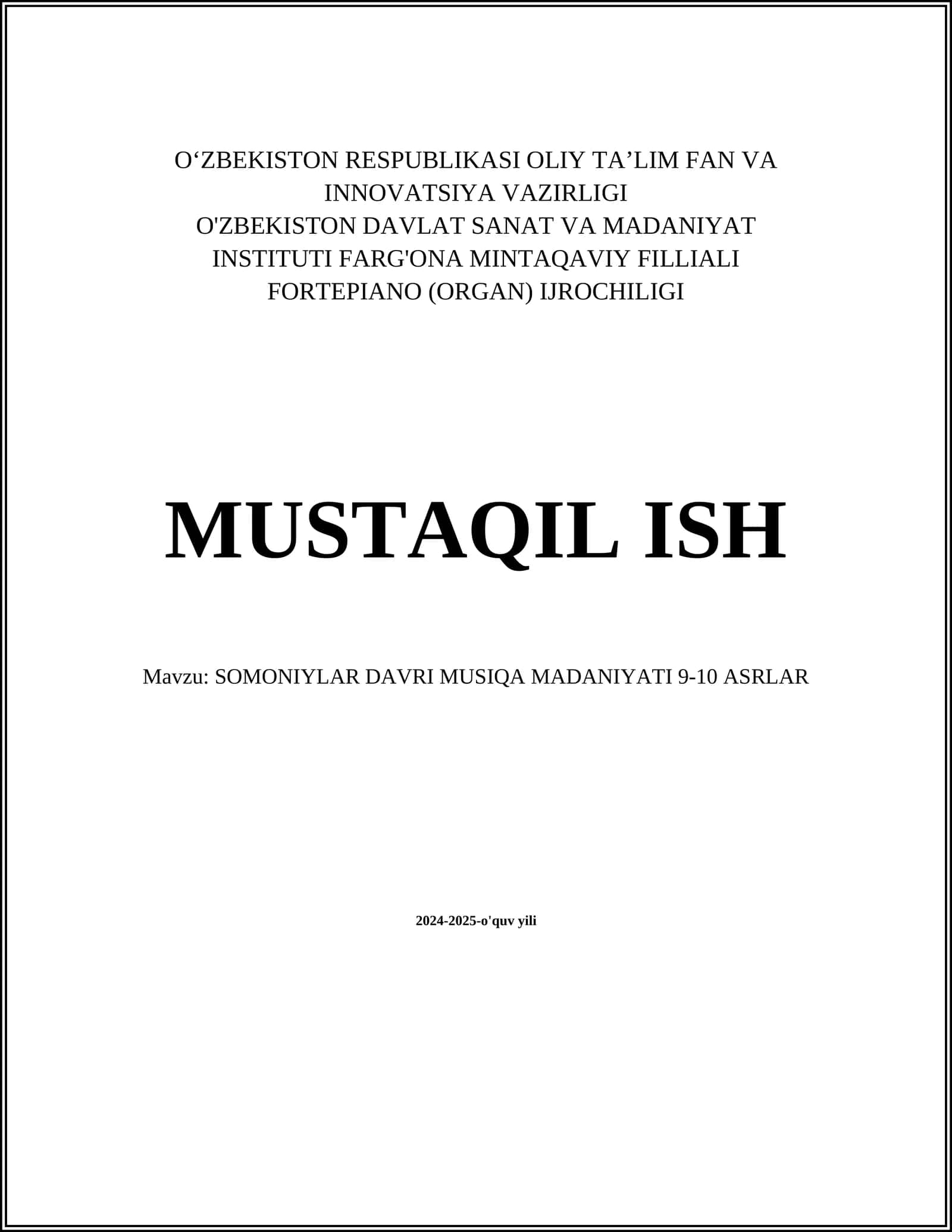 SOMONIYLAR DAVRI MUSIQA MADANIYATI 9-10 ASRLAR