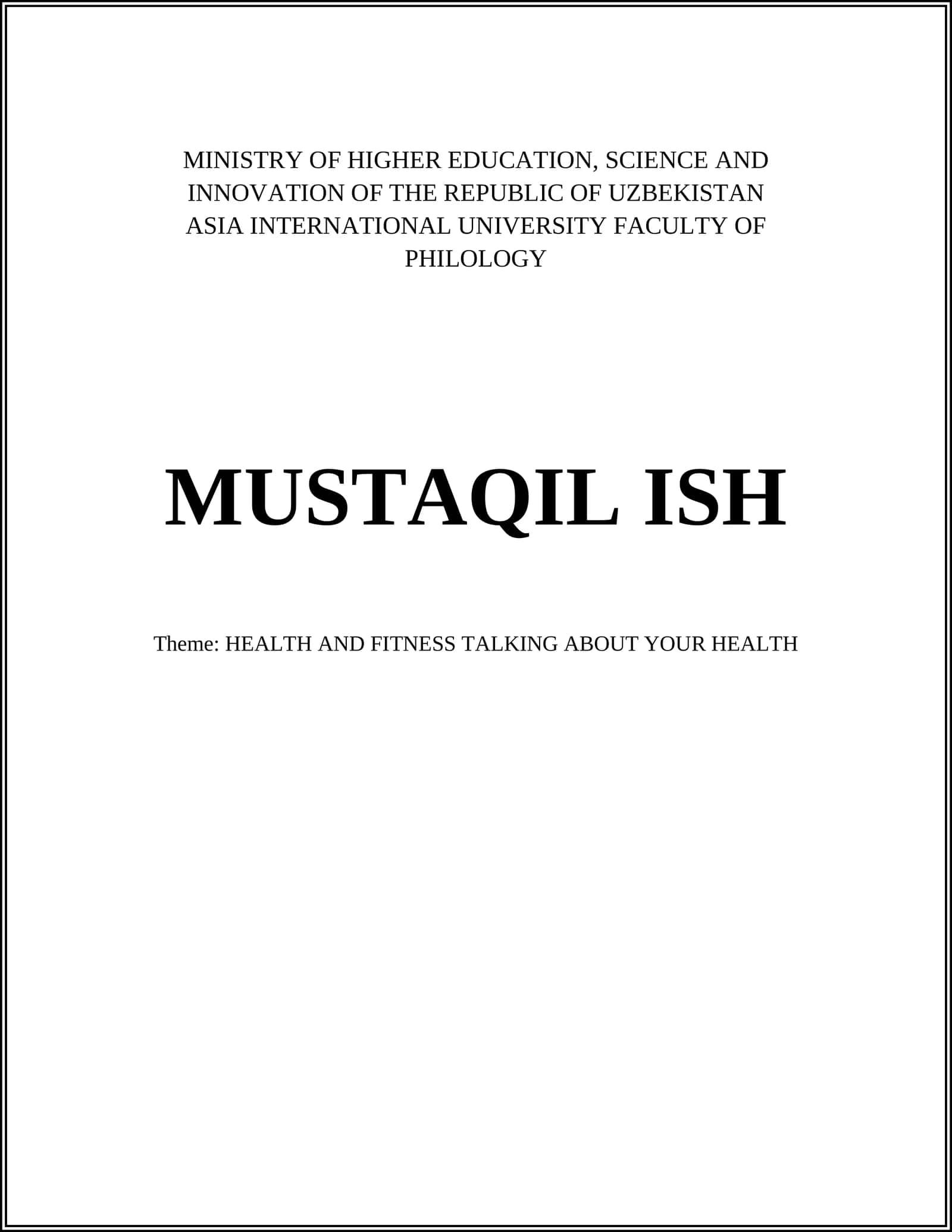 MUSTAQIL ISH - HEALTH AND FITNESS TALKING ABOUT YOUR HEALTH