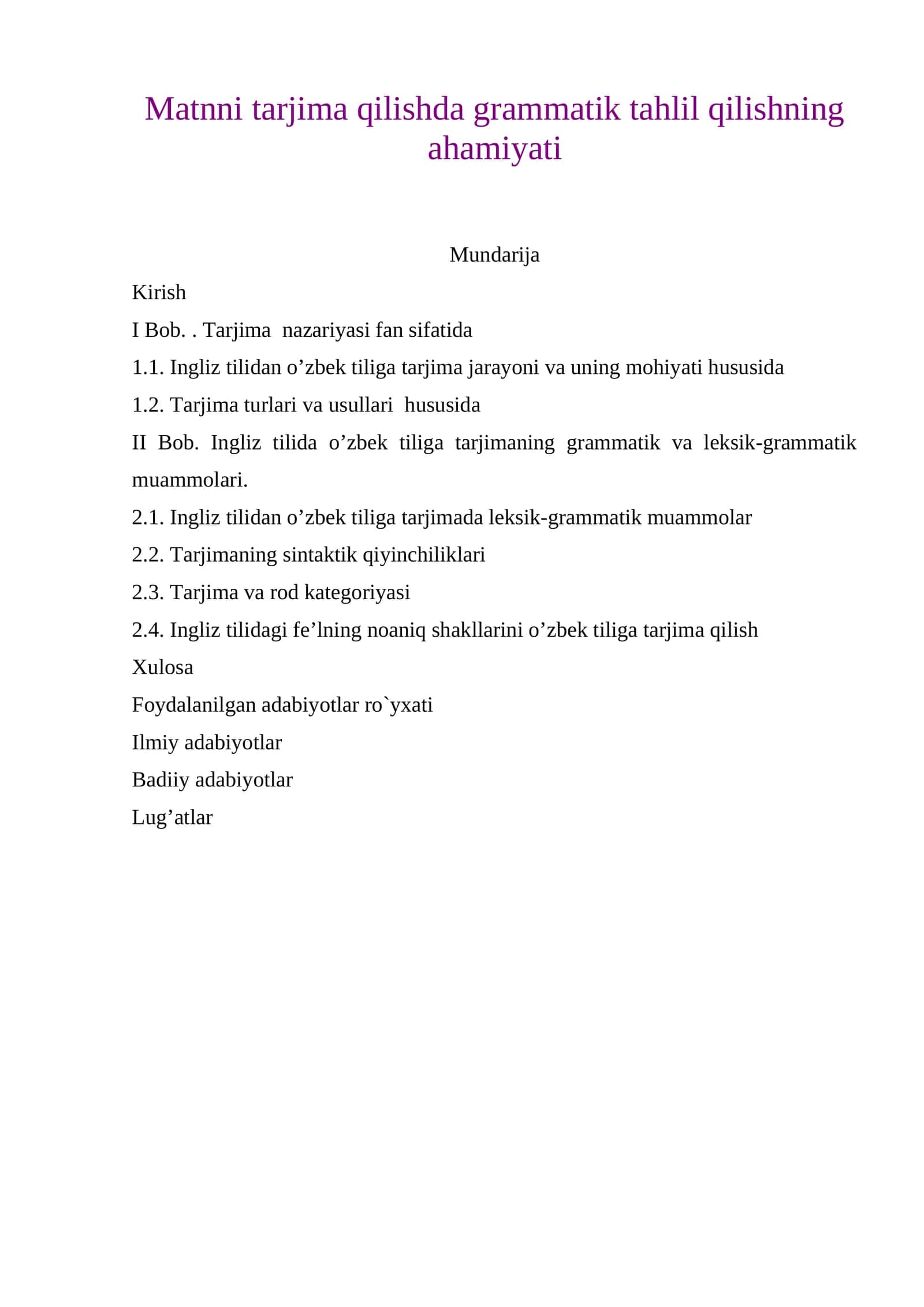 Matnni tarjima qilishda grammatik tahlil qilishning ahamiyati