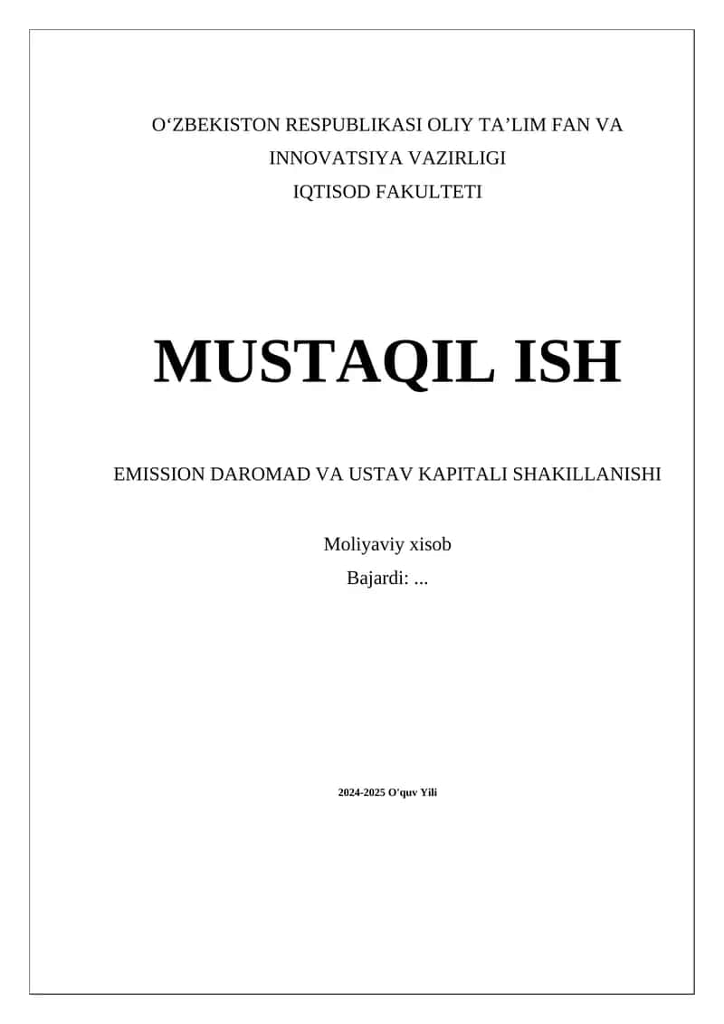 Emission daromad va ustav kapitali shakillanishi