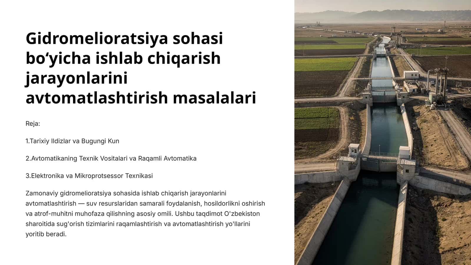 Gidromelioratsiya sohasi bo‘yicha ishlab chiqarish jarayonlarini avtomatlashtirish masalalari