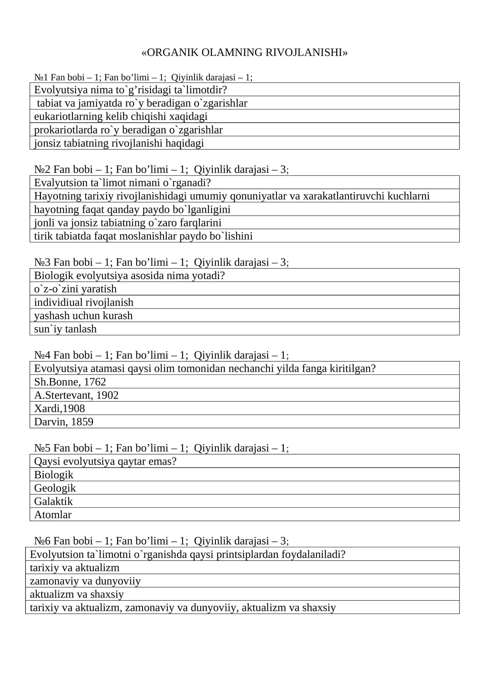 ORGANIK OLAMNING RIVOJLANISHI