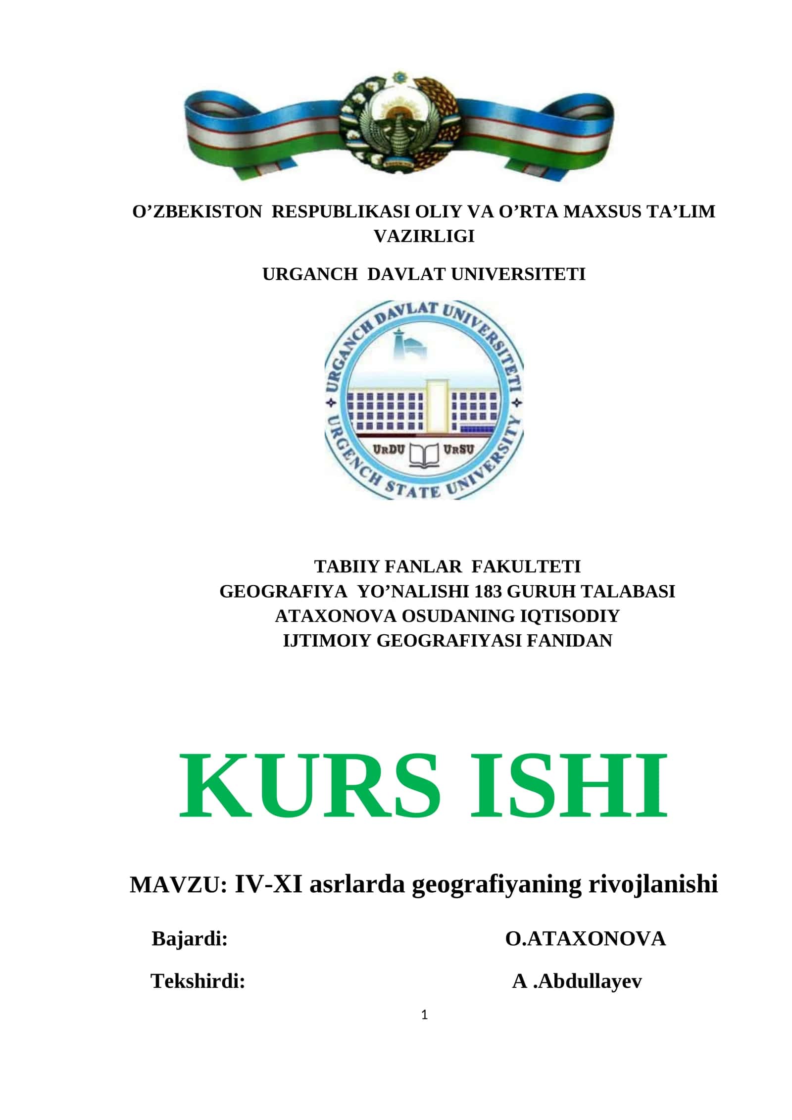 IV-XI asrlarda geografiyaning rivojlanishi