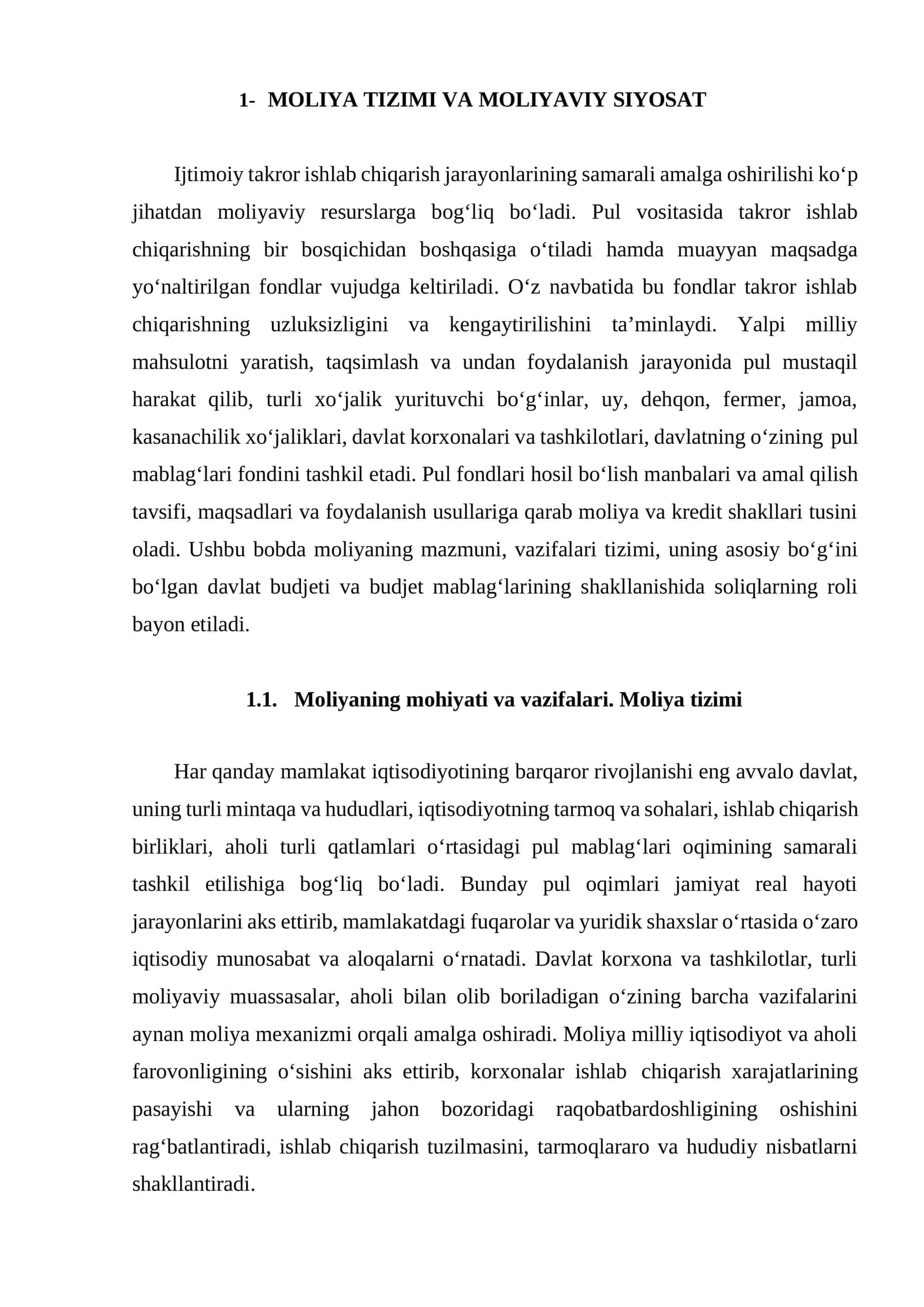 Moliya Tizimi va Maliyaviy Siyosat