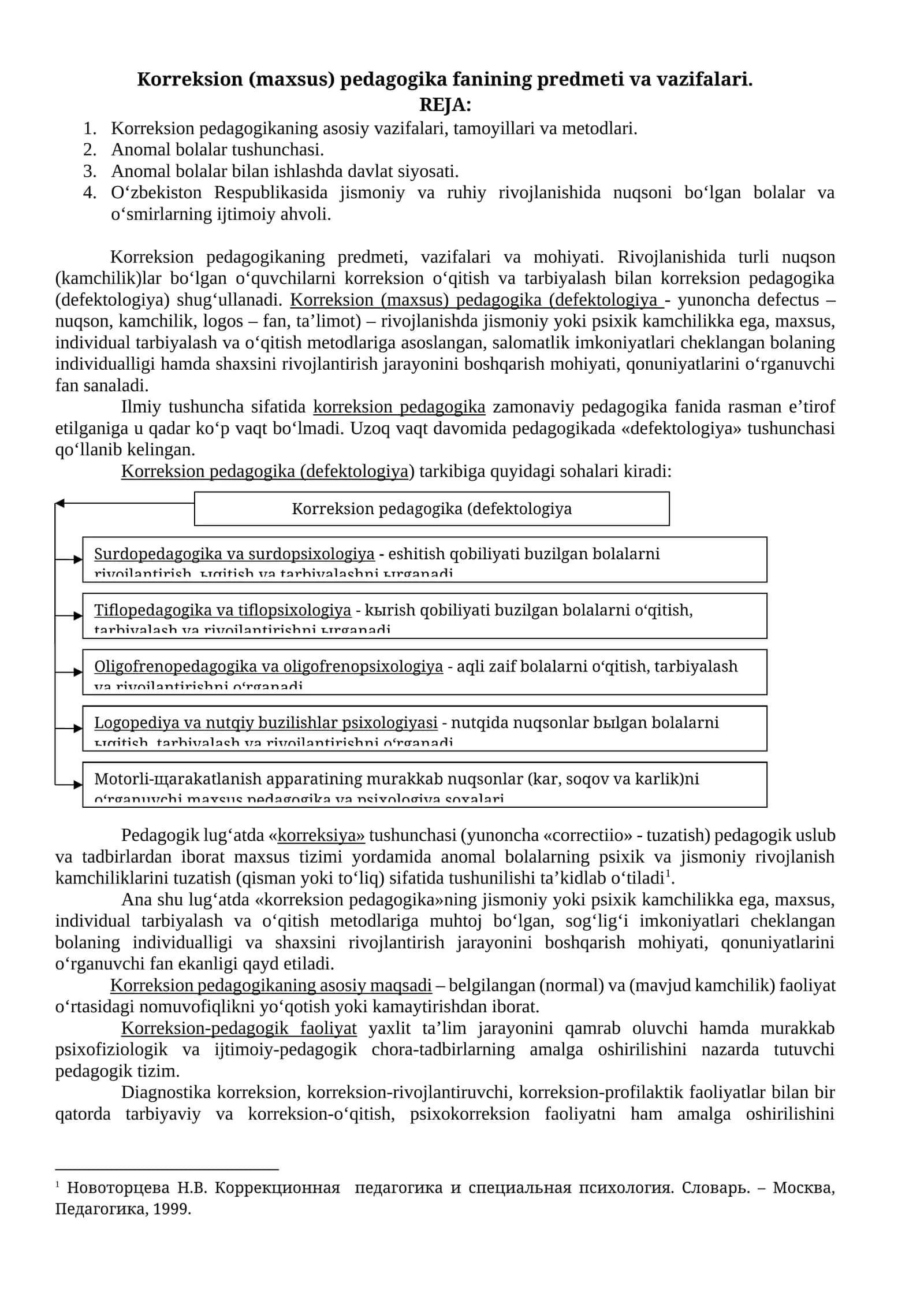 Korreksion (maxsus) pedagogika fanining predmeti va vazifalari