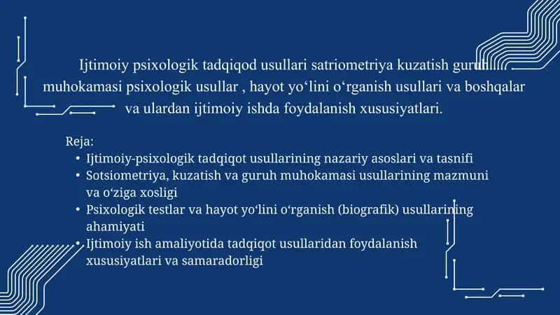 Ijtimoiy psixologik tadqiqod usullari satriometriya kuzatish guruh muhokamasi psixologik usullar.
