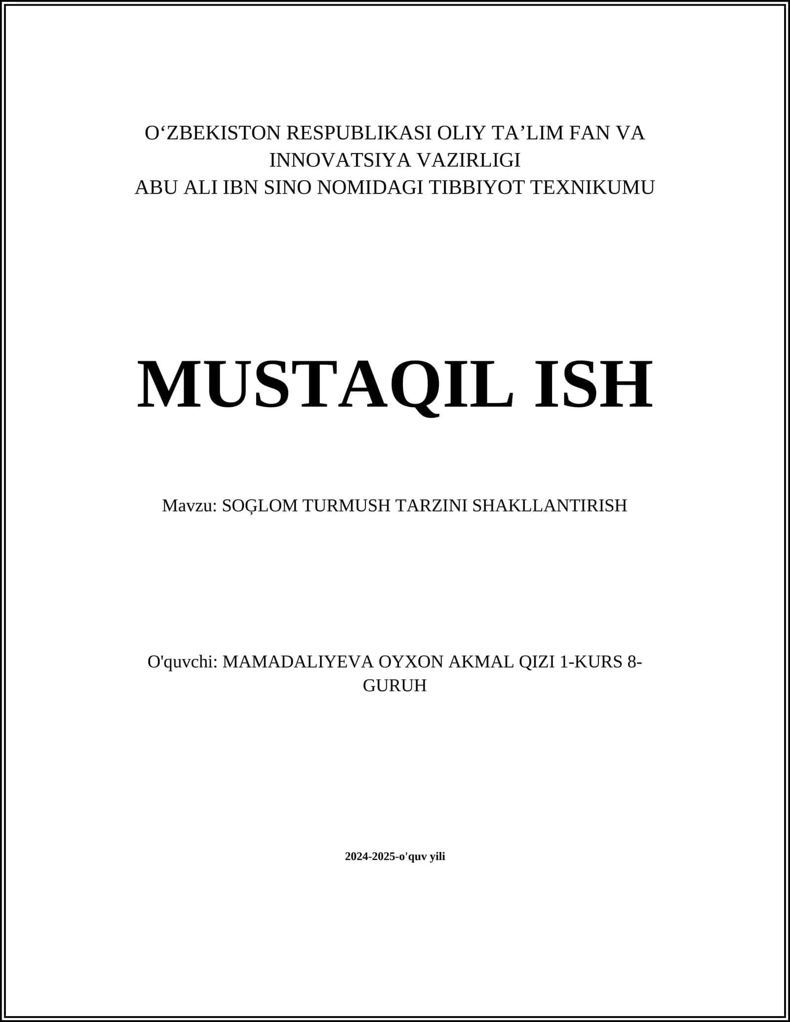 SOĞLOM TURMUSH TARZINI SHAKLLANTIRISH