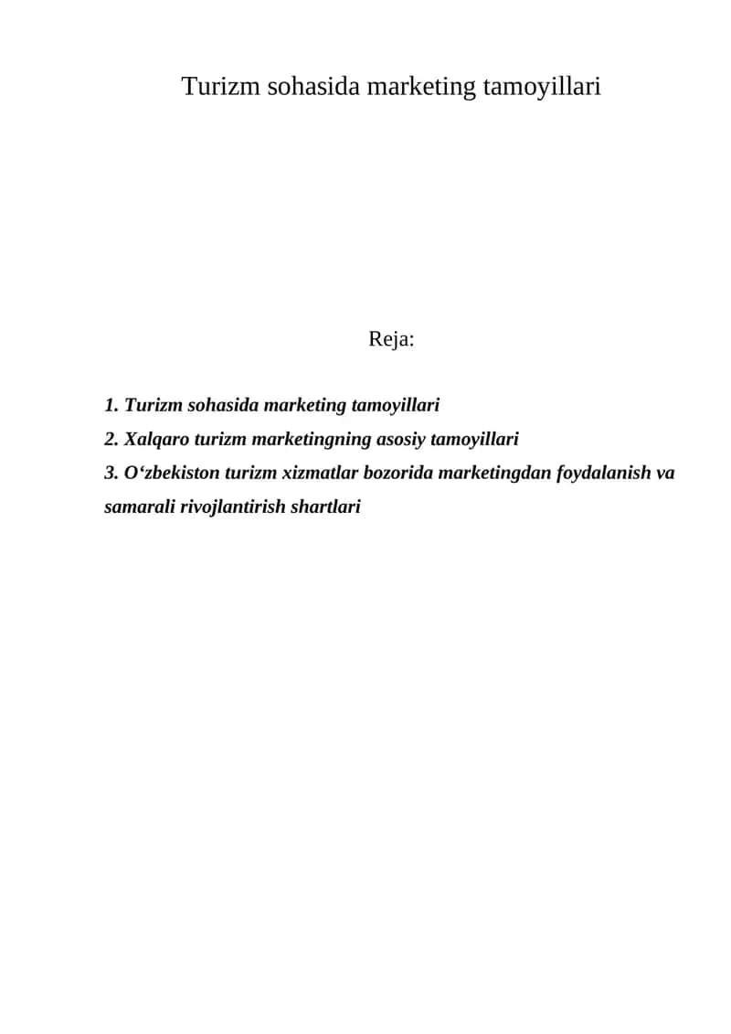 Turizm sohasida marketing tamoyillari
