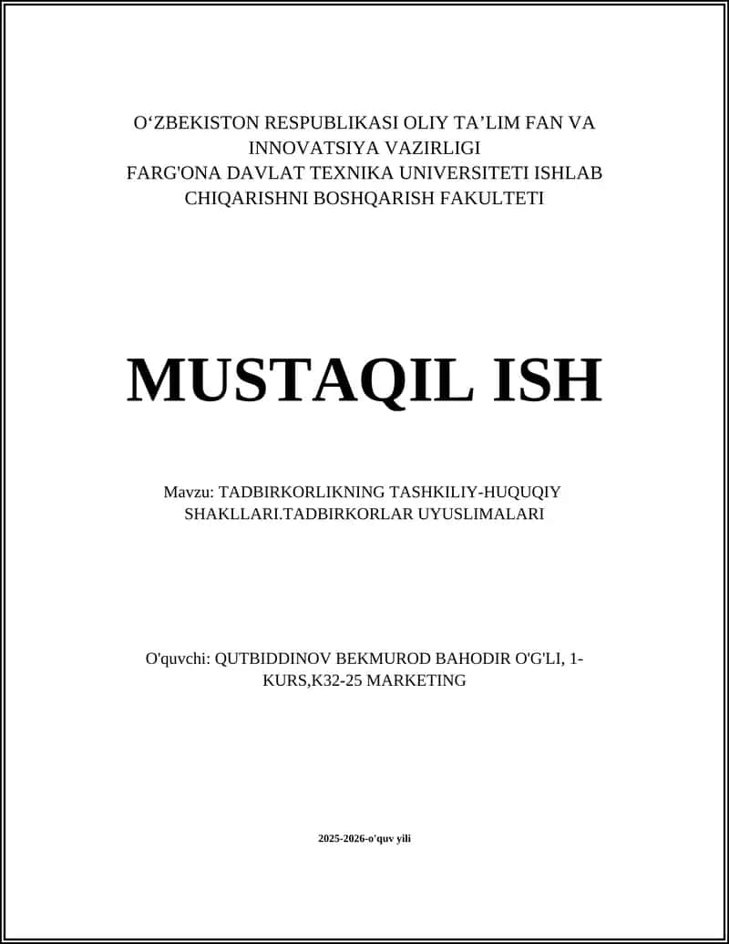 TADBIRKORLIKNING TASHKILIY-HUQUQIY SHAKLLARI