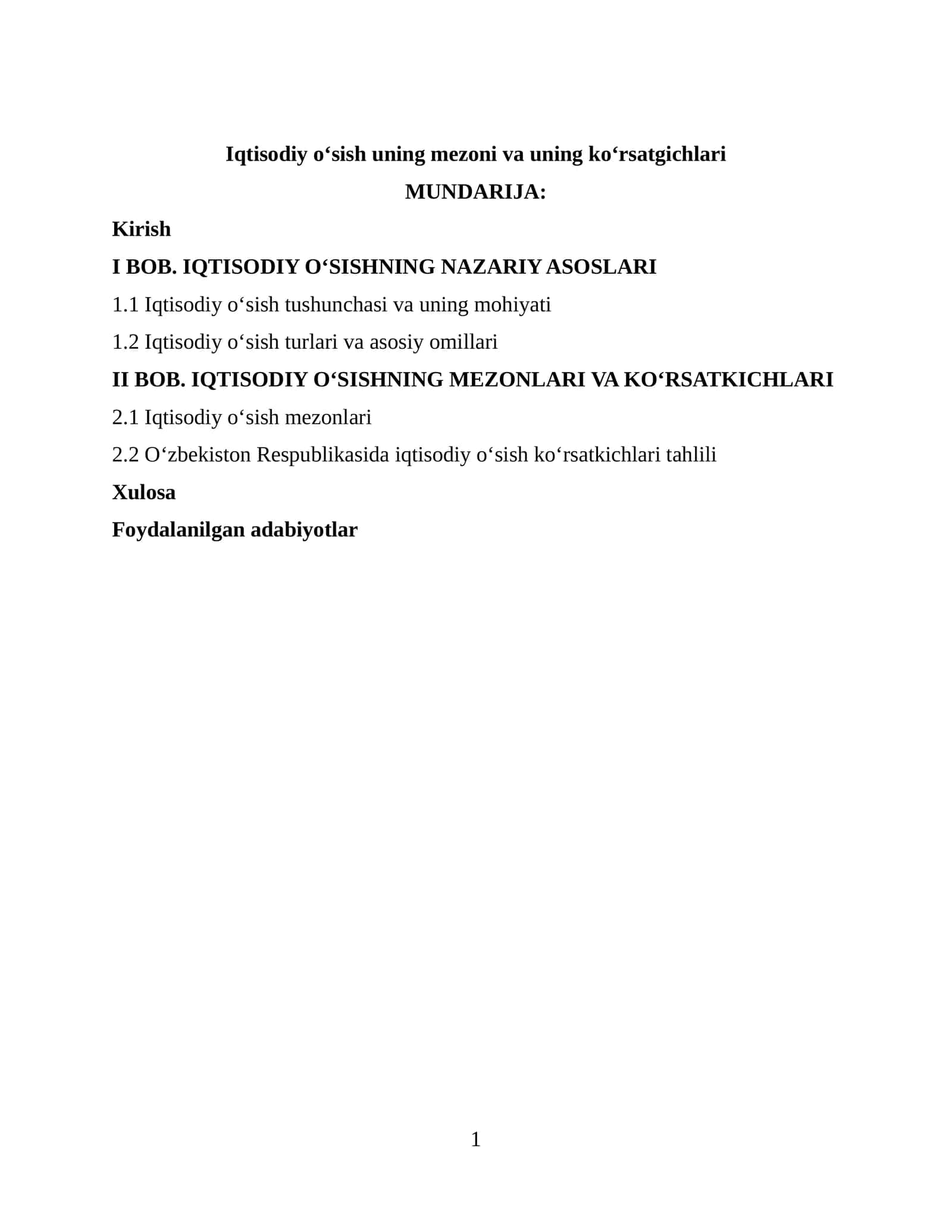 Iqtisodiy oʻsish uning mezoni va uning koʻrsatgichlari
