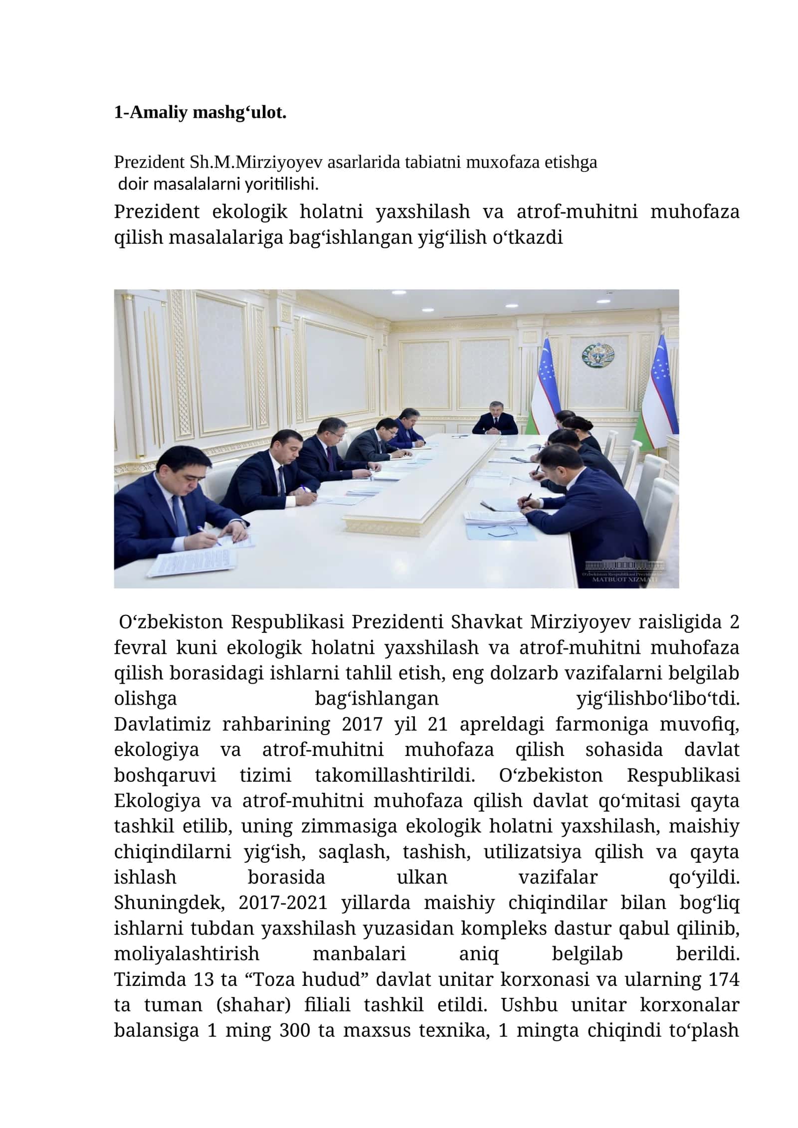 Ekologik holatni yaxshilash va atrof-muhitni muhofaza qilish