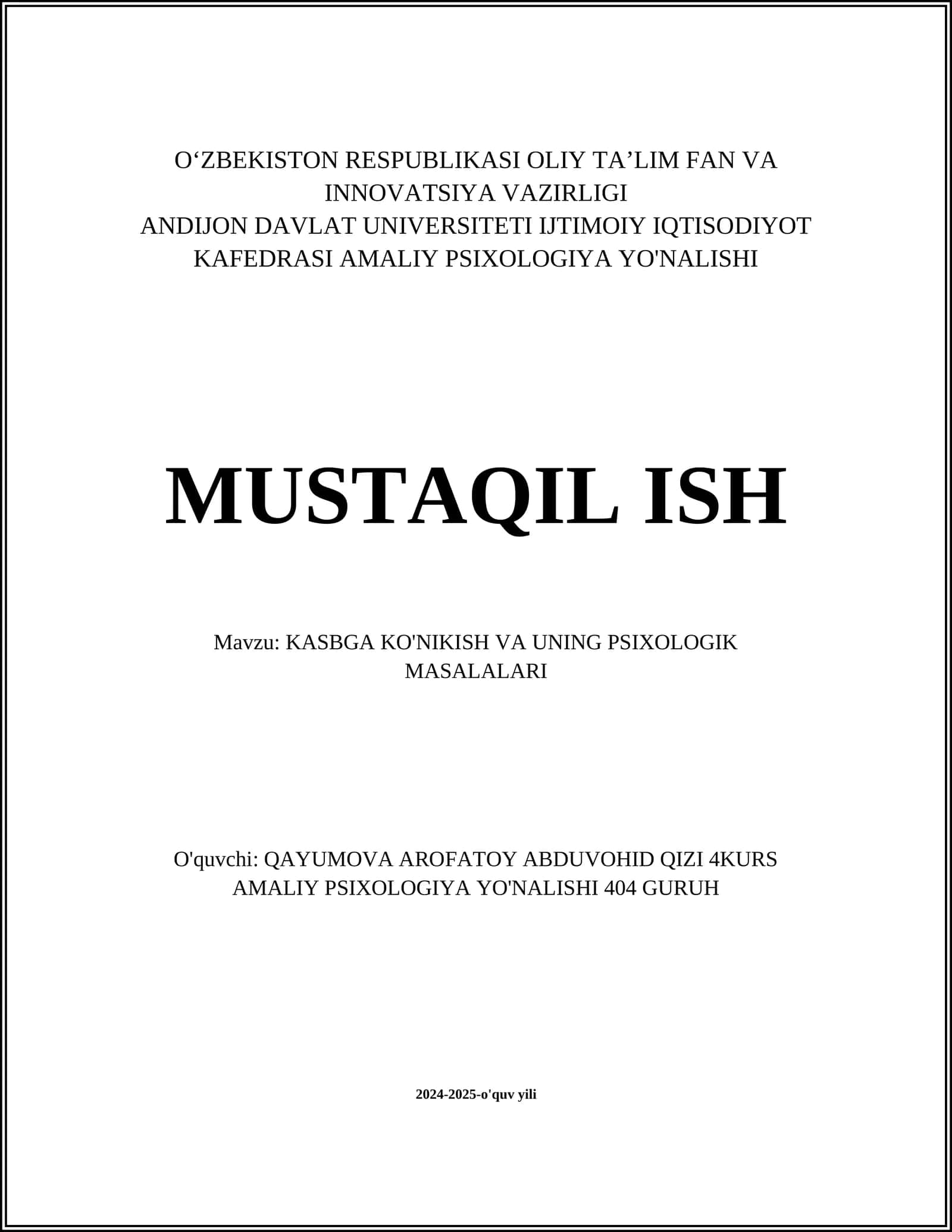KASBGA KO'NIKISH VA UNING PSIXOLOGIK MASALALARI